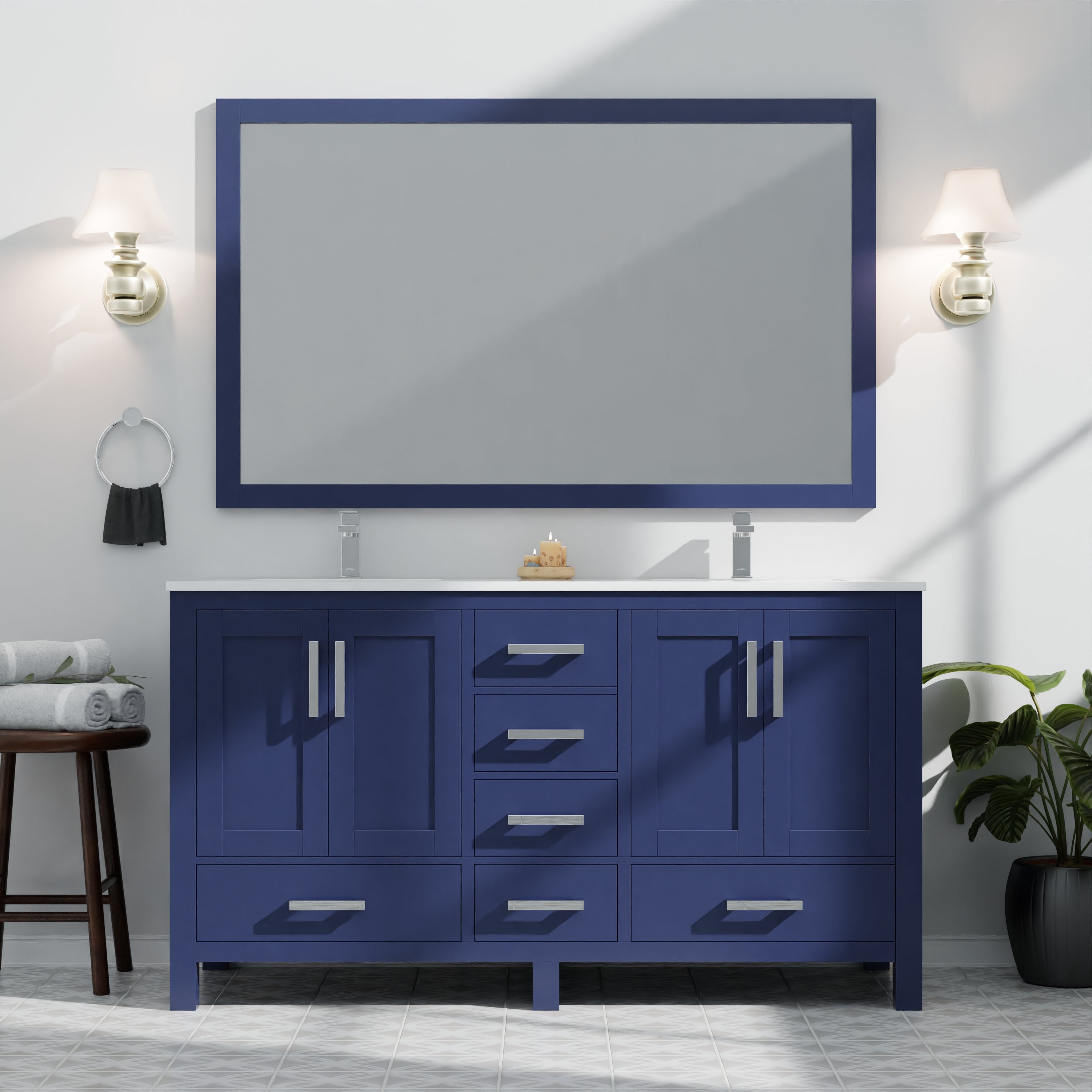 Jacques 60 in. W x 22 in. D Navy Blue Bath Vanity