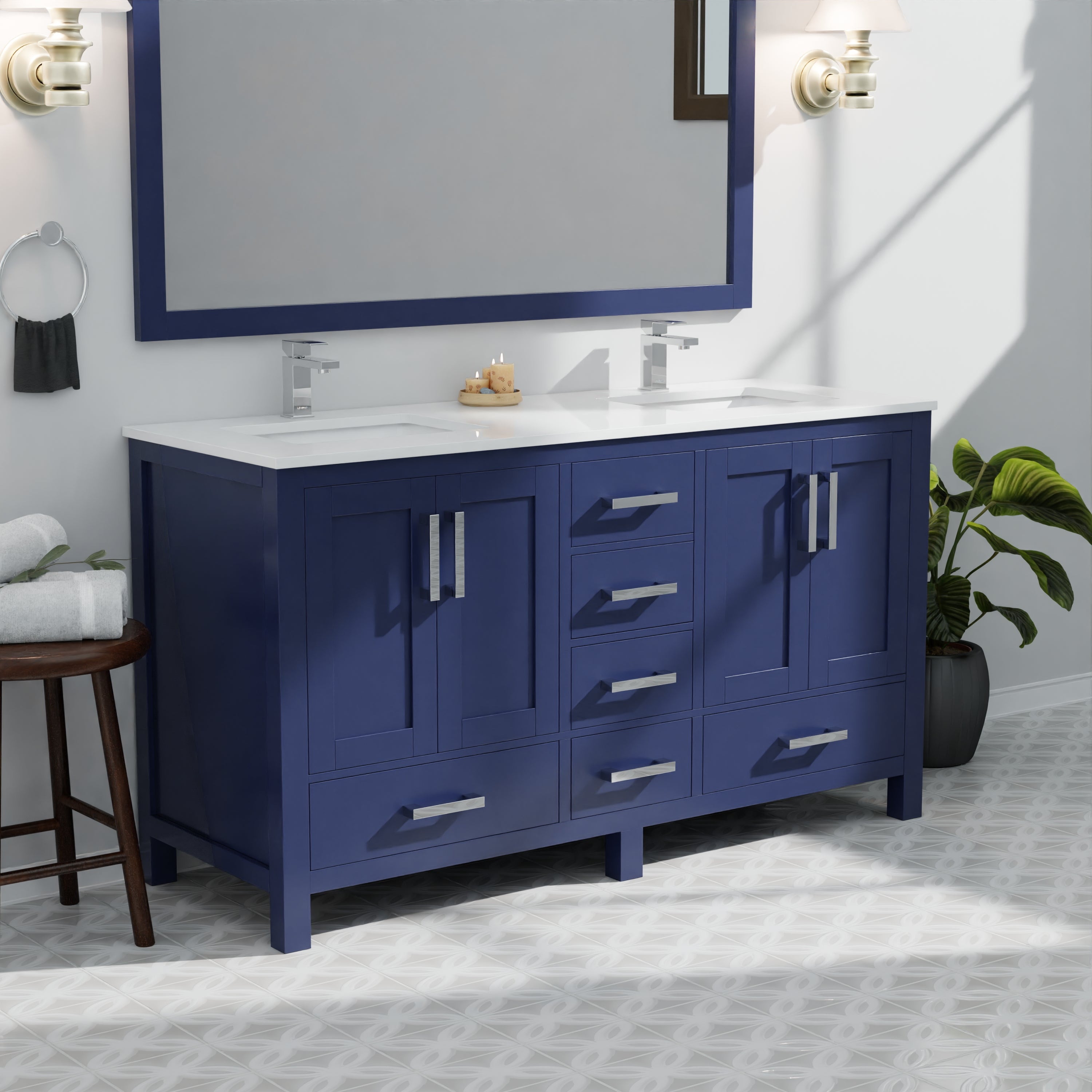 Jacques 60 in. W x 22 in. D Navy Blue Bath Vanity