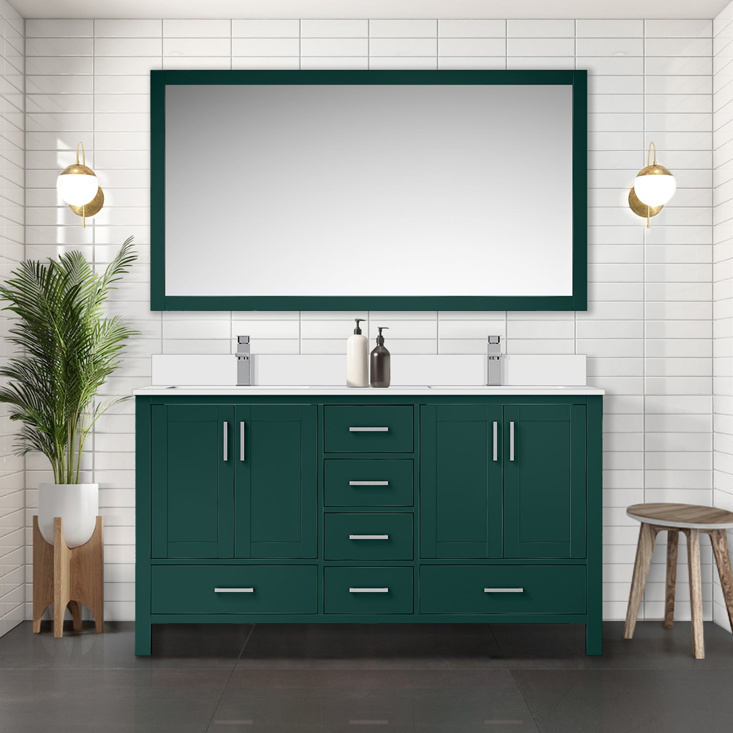 Jacques 60 in. W x 22 in. D Green Bath Vanity and Cultured Marble Top