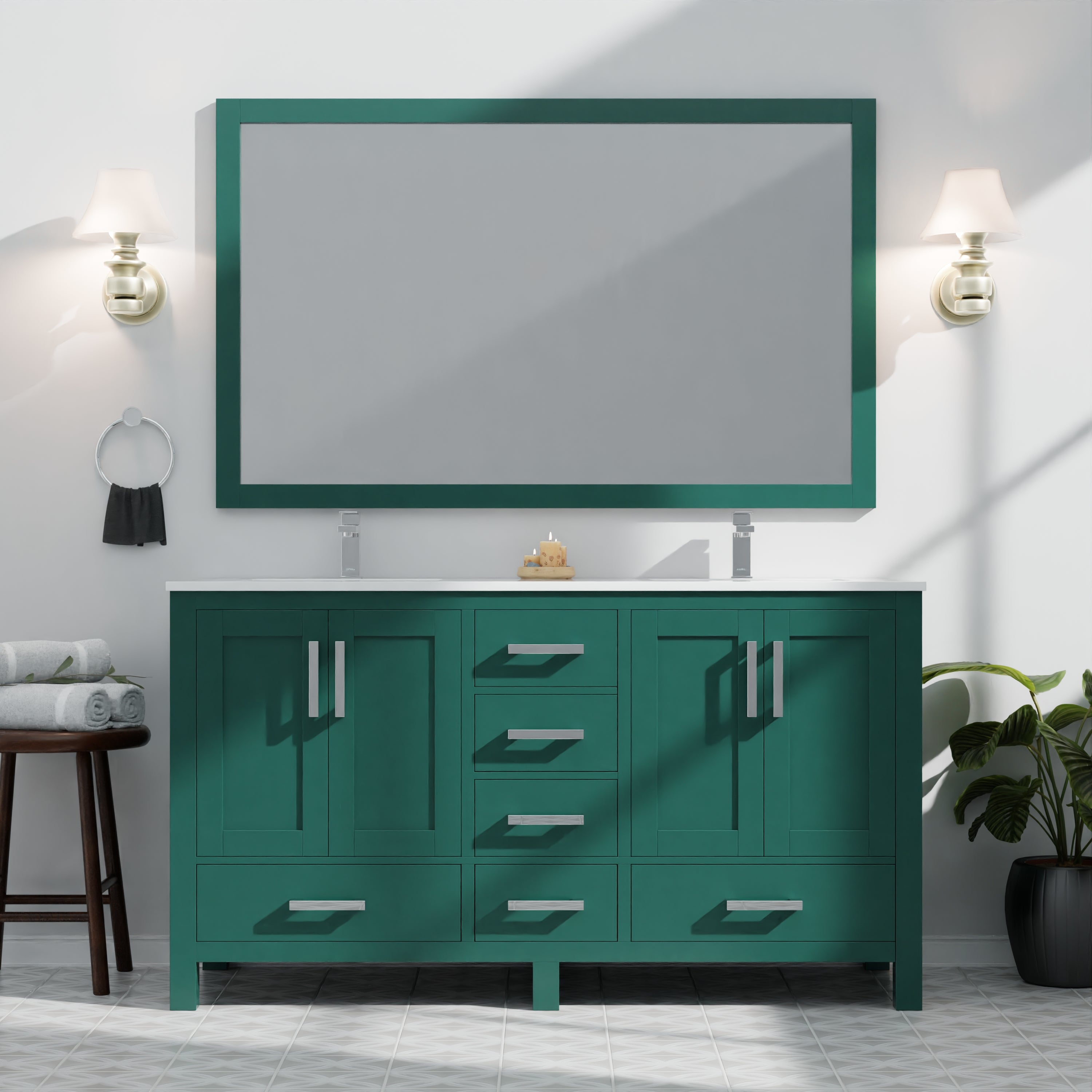 Jacques 60 in. W x 22 in. D Green Bath Vanity and Cultured Marble Top