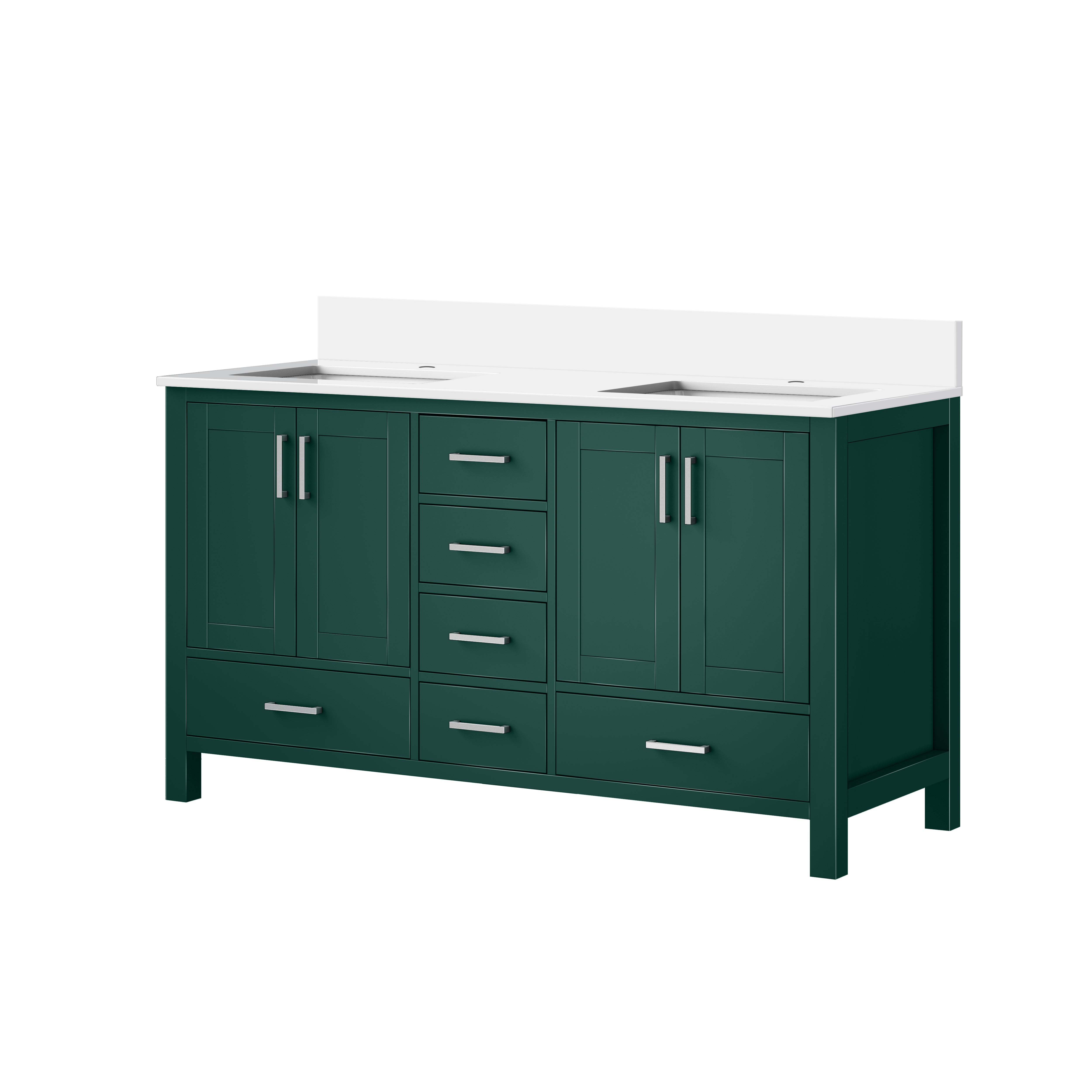 Jacques 60 in. W x 22 in. D Green Bath Vanity and Cultured Marble Top
