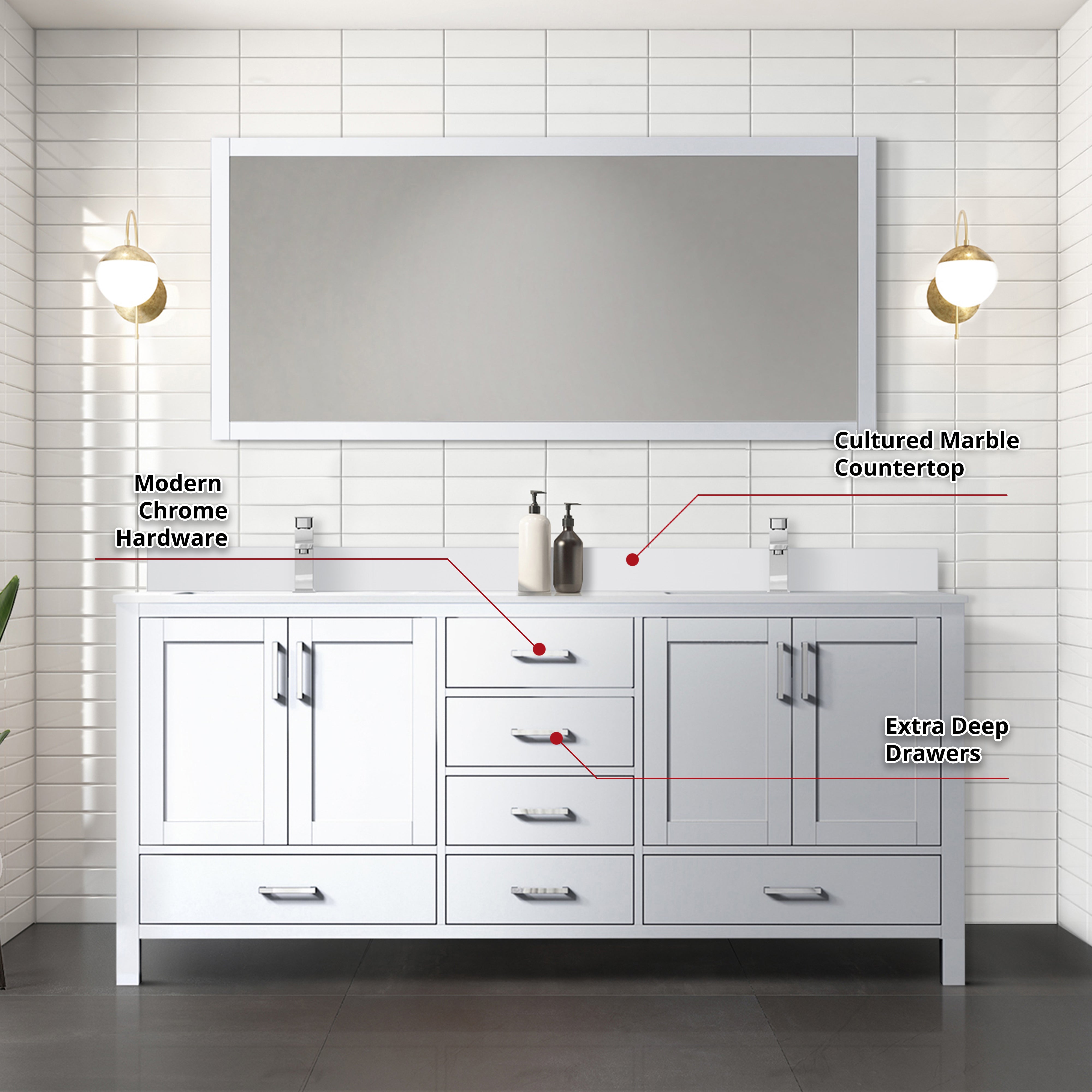 Jacques 72 in. W x 22 in. D White Bath Vanity