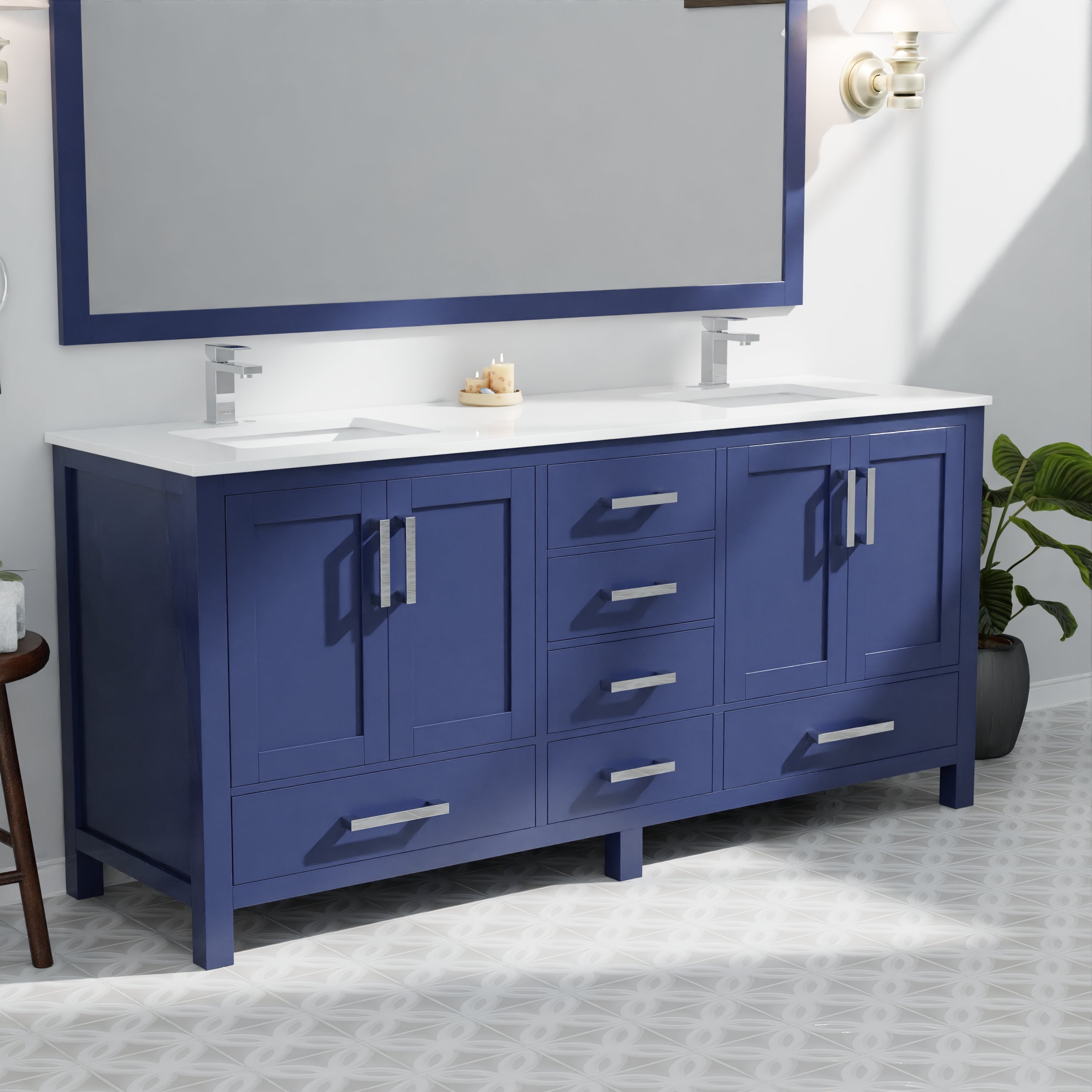 Jacques 72 in. W x 22 in. D Navy Blue Bath Vanity