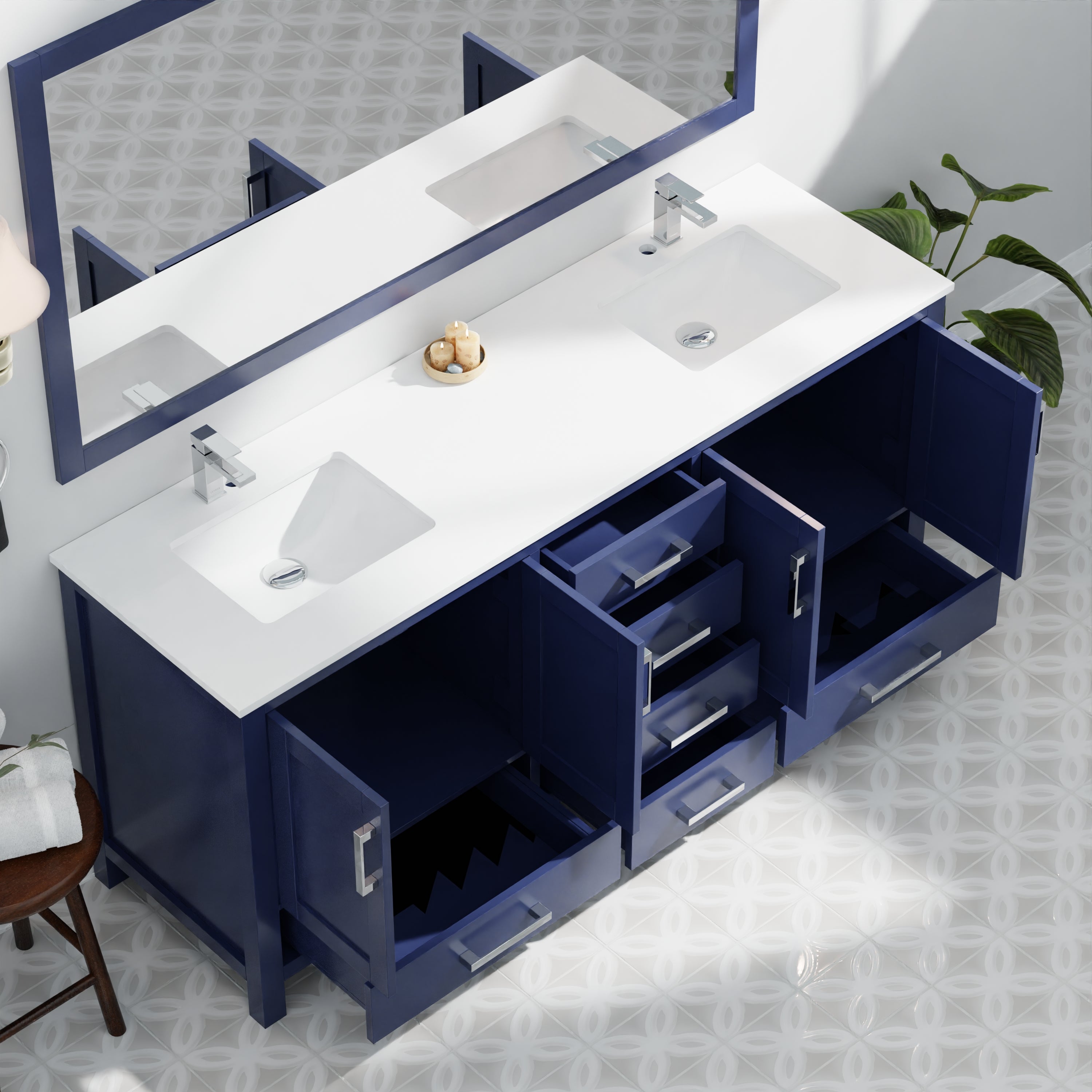 Jacques 72 in. W x 22 in. D Navy Blue Bath Vanity