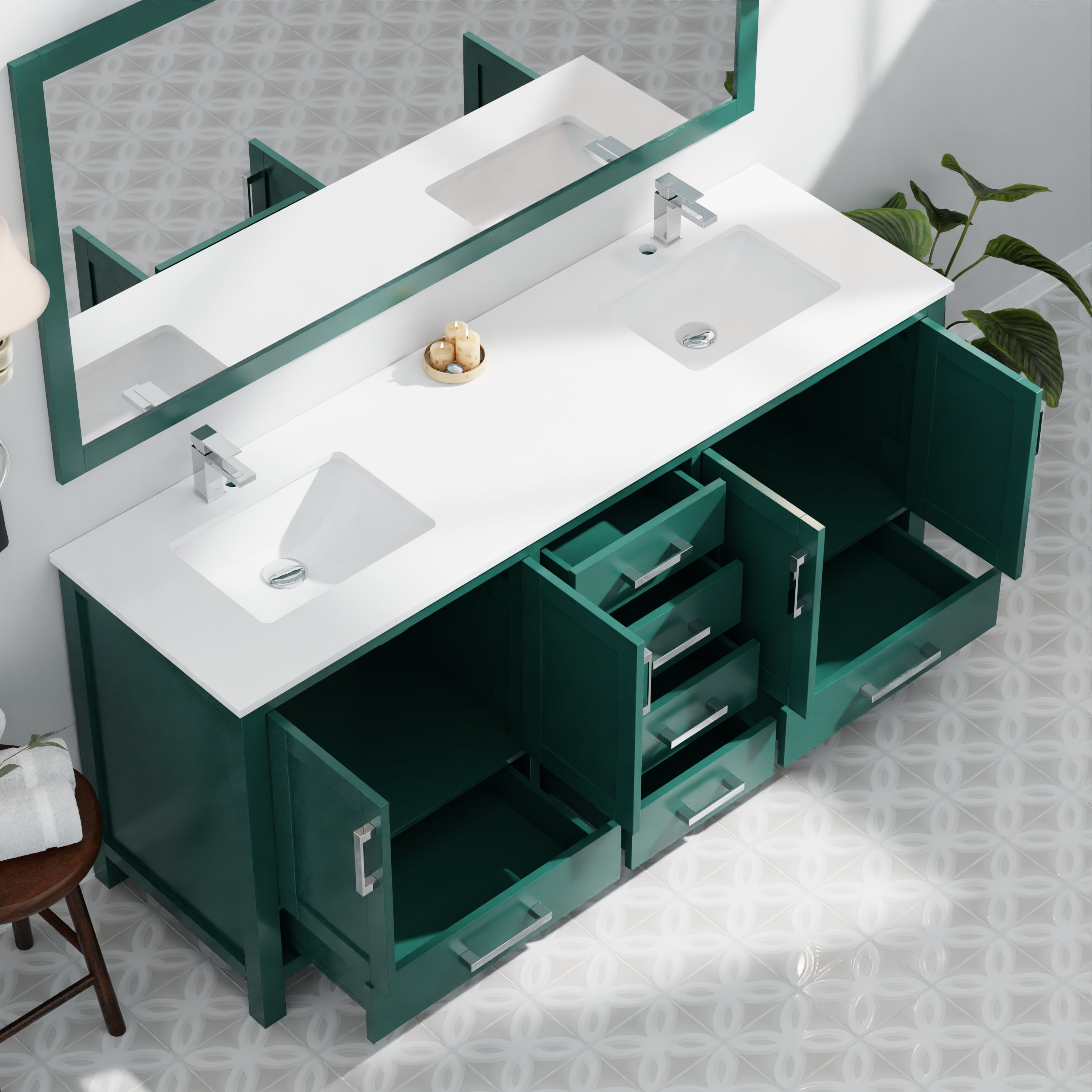 Jacques 72 in. W x 22 in. D Green Bath Vanity and Cultured Marble Top