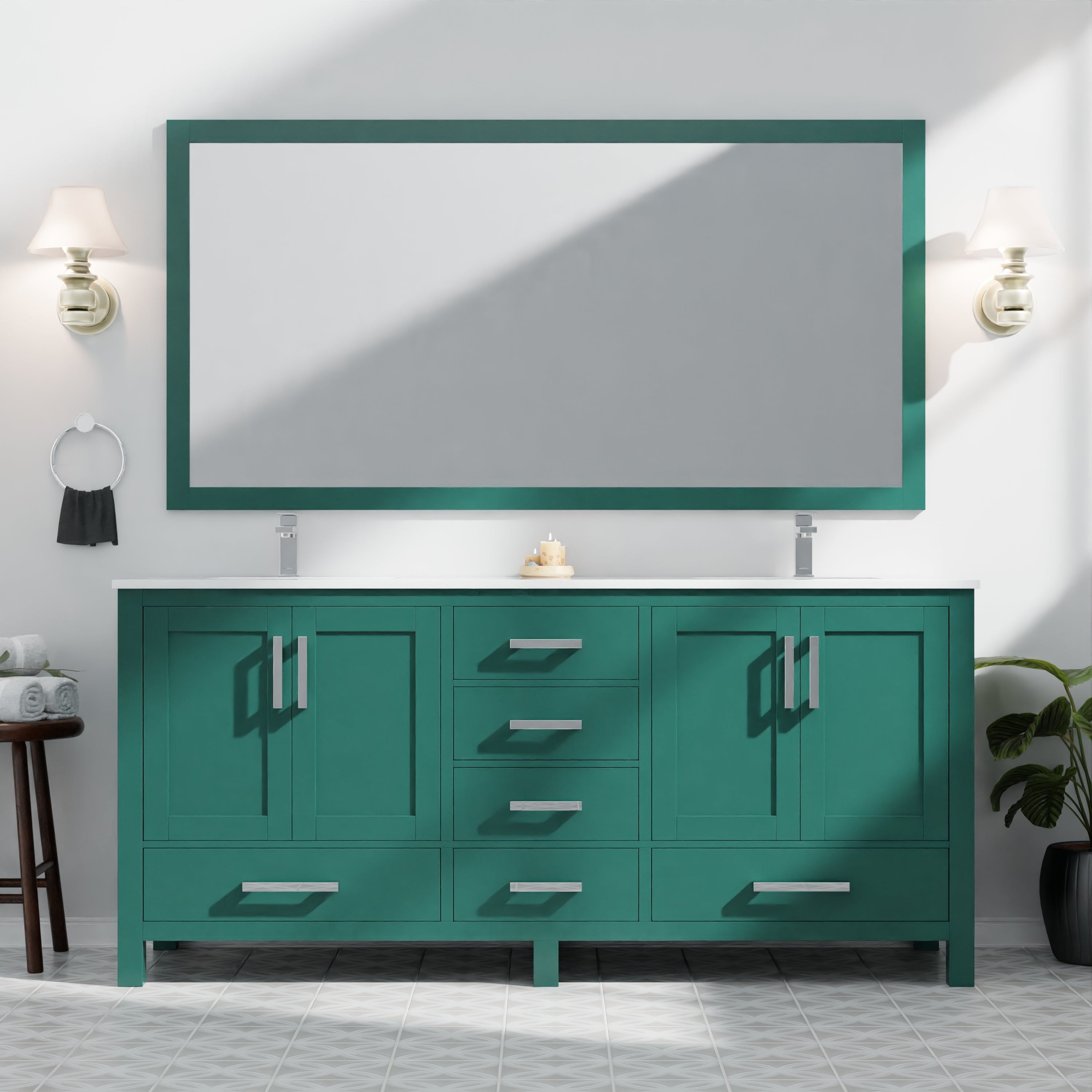 Jacques 72 in. W x 22 in. D Green Bath Vanity and Cultured Marble Top