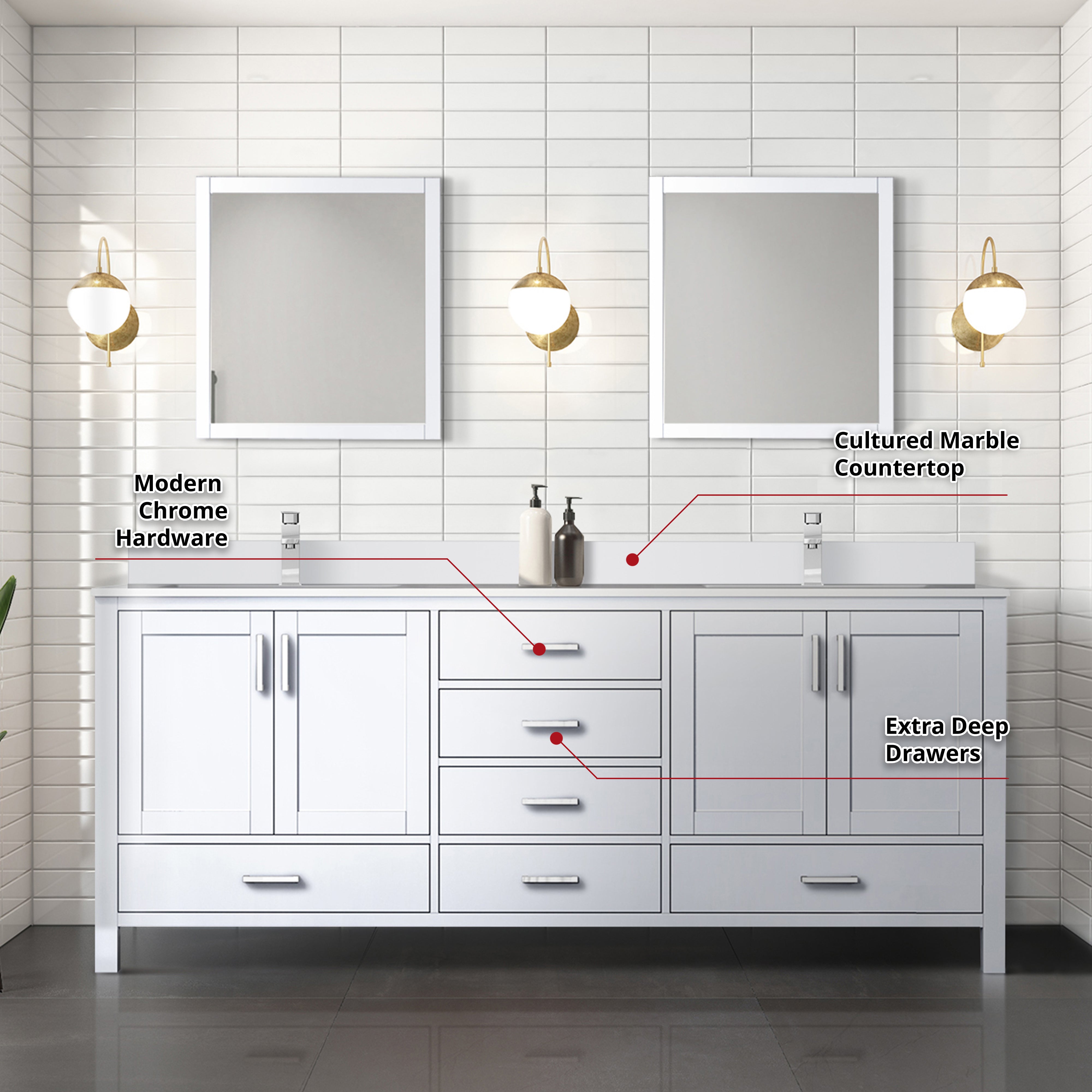 Jacques 80 in. W x 22 in. D White Bath Vanity