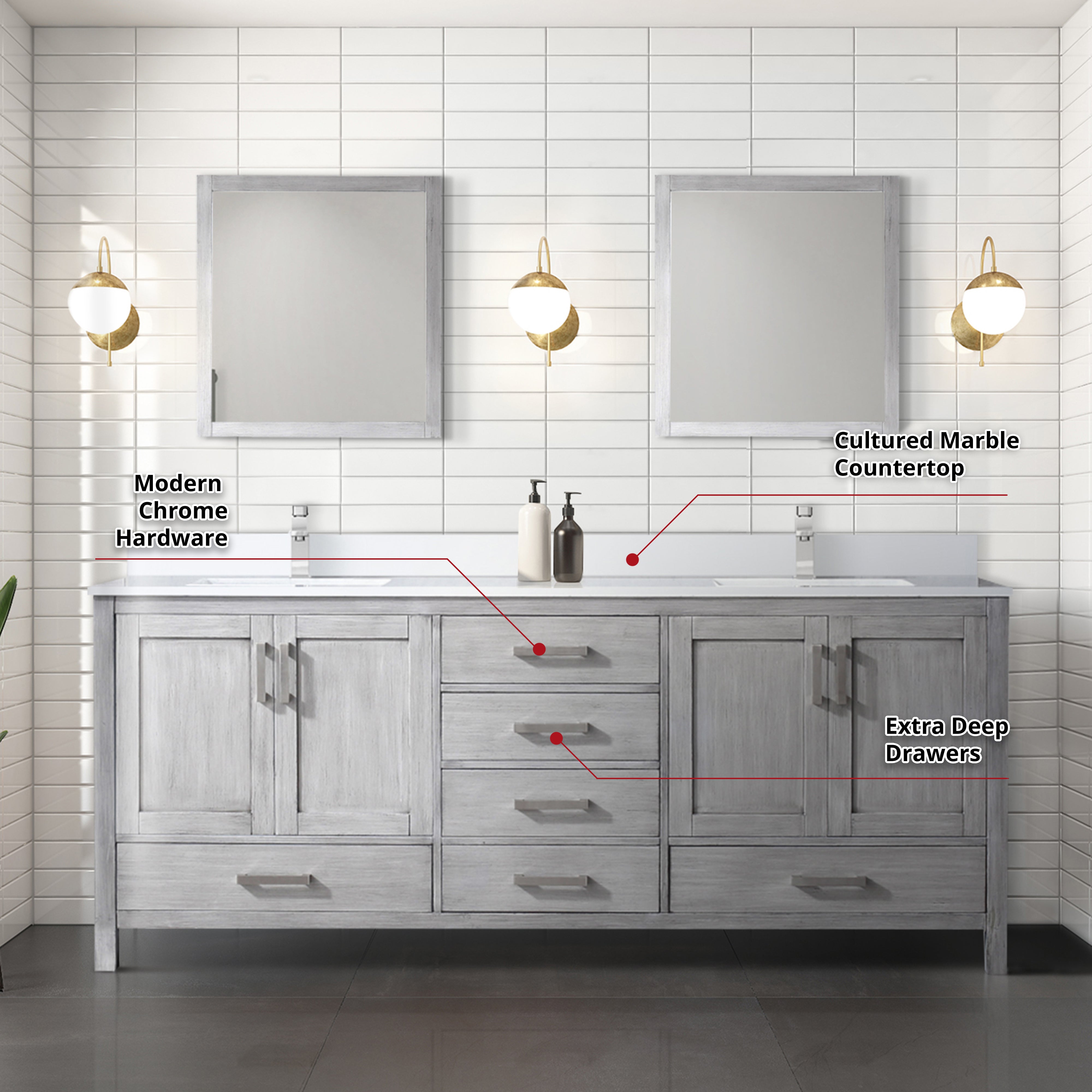 Jacques 80 in. W x 22 in. D Distressed Grey Bath Vanity