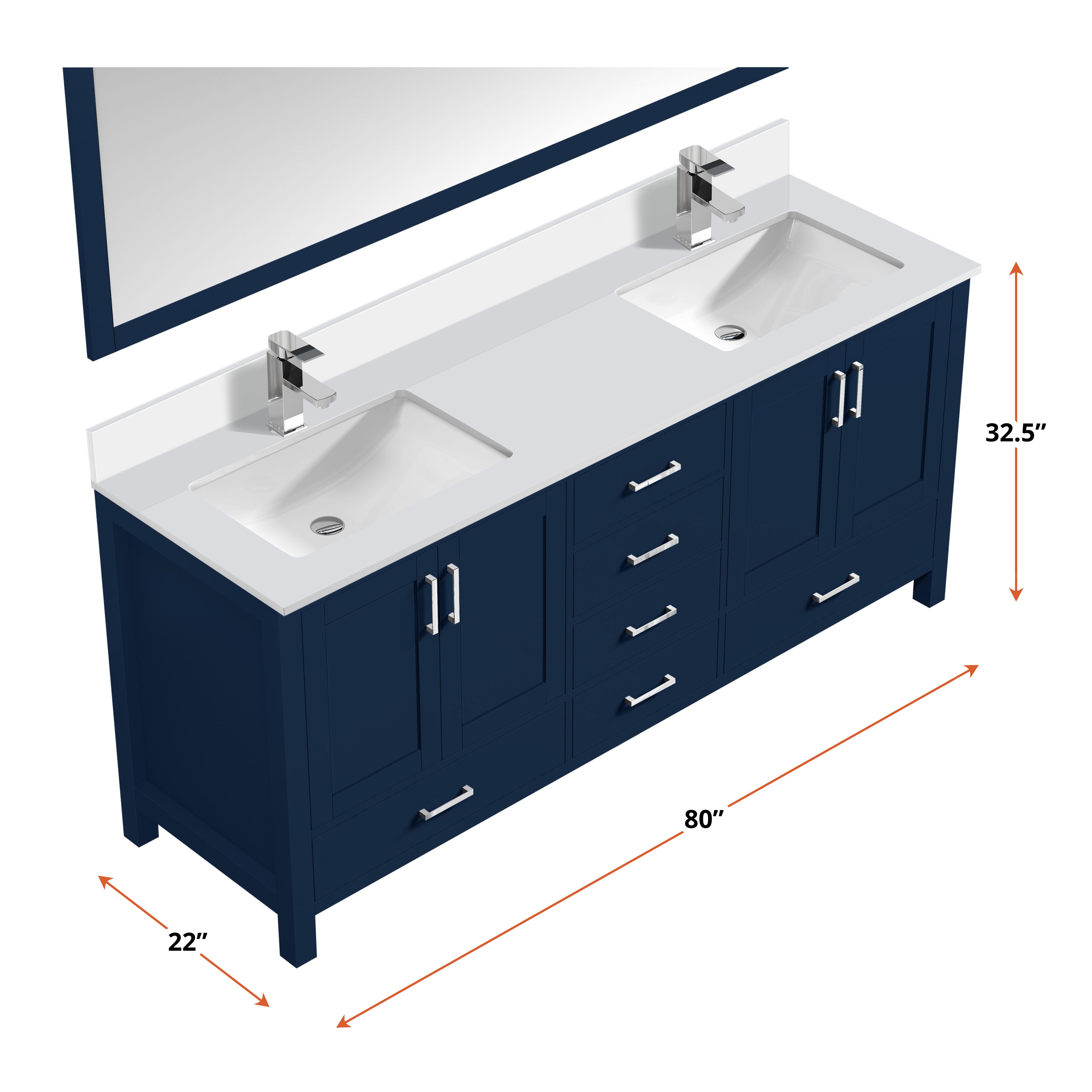 Jacques 80 in. W x 22 in. D Navy Blue Bath Vanity