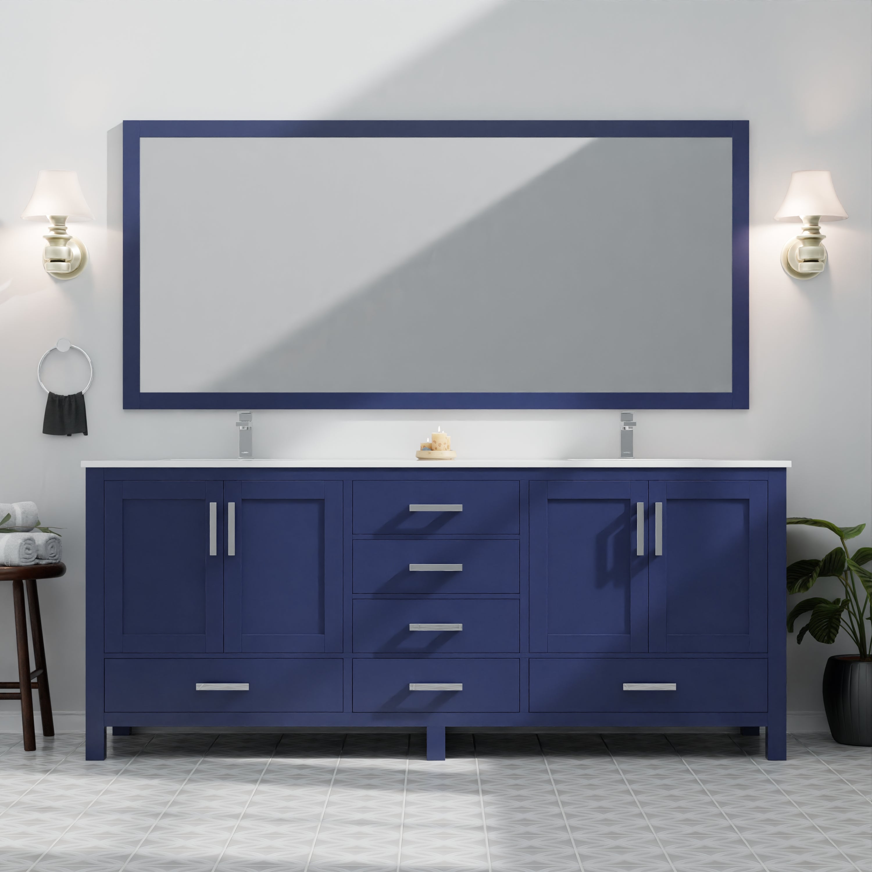 Jacques 80 in. W x 22 in. D Navy Blue Bath Vanity