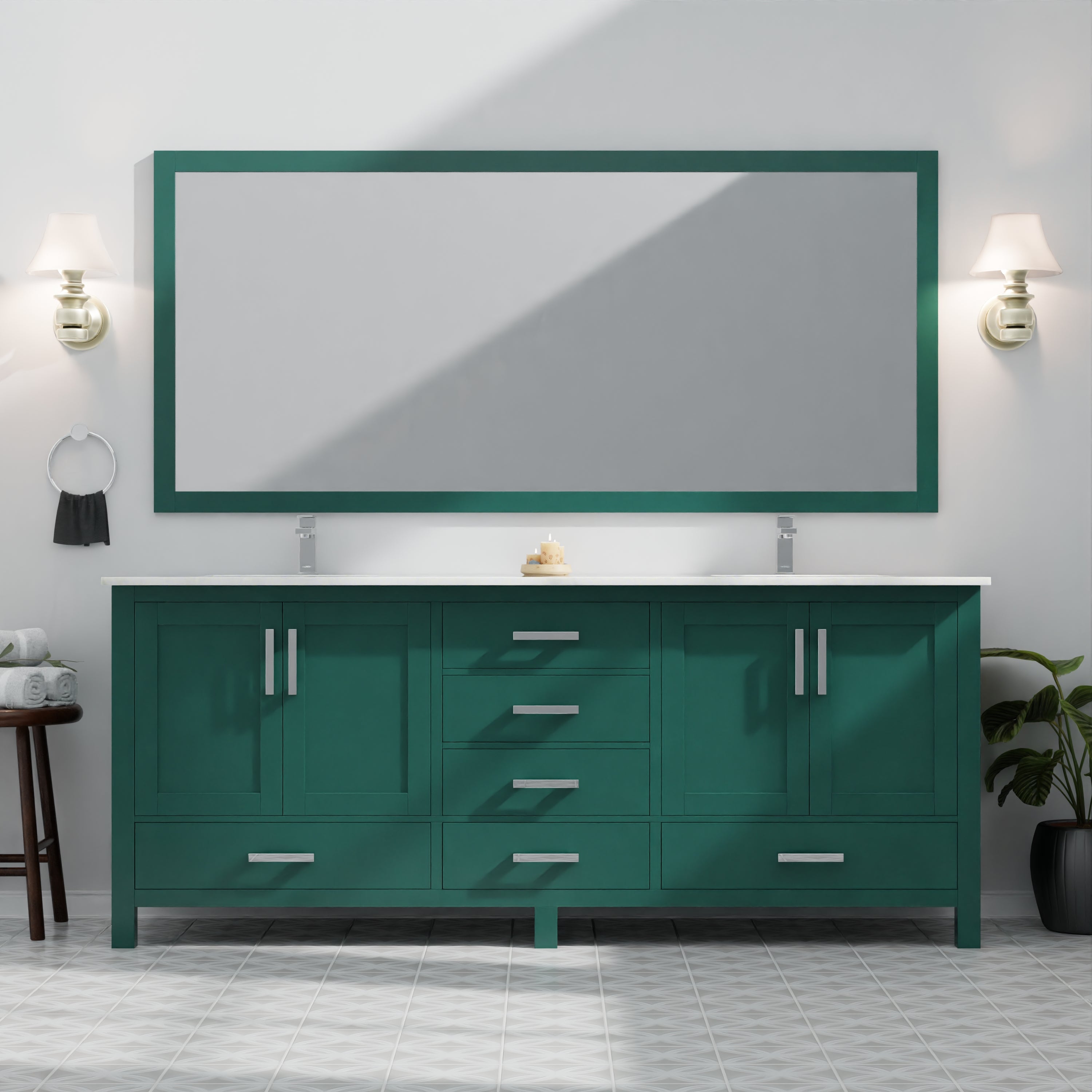 Jacques 80 in. W x 22 in. D Green Bath Vanity and Cultured Marble Top