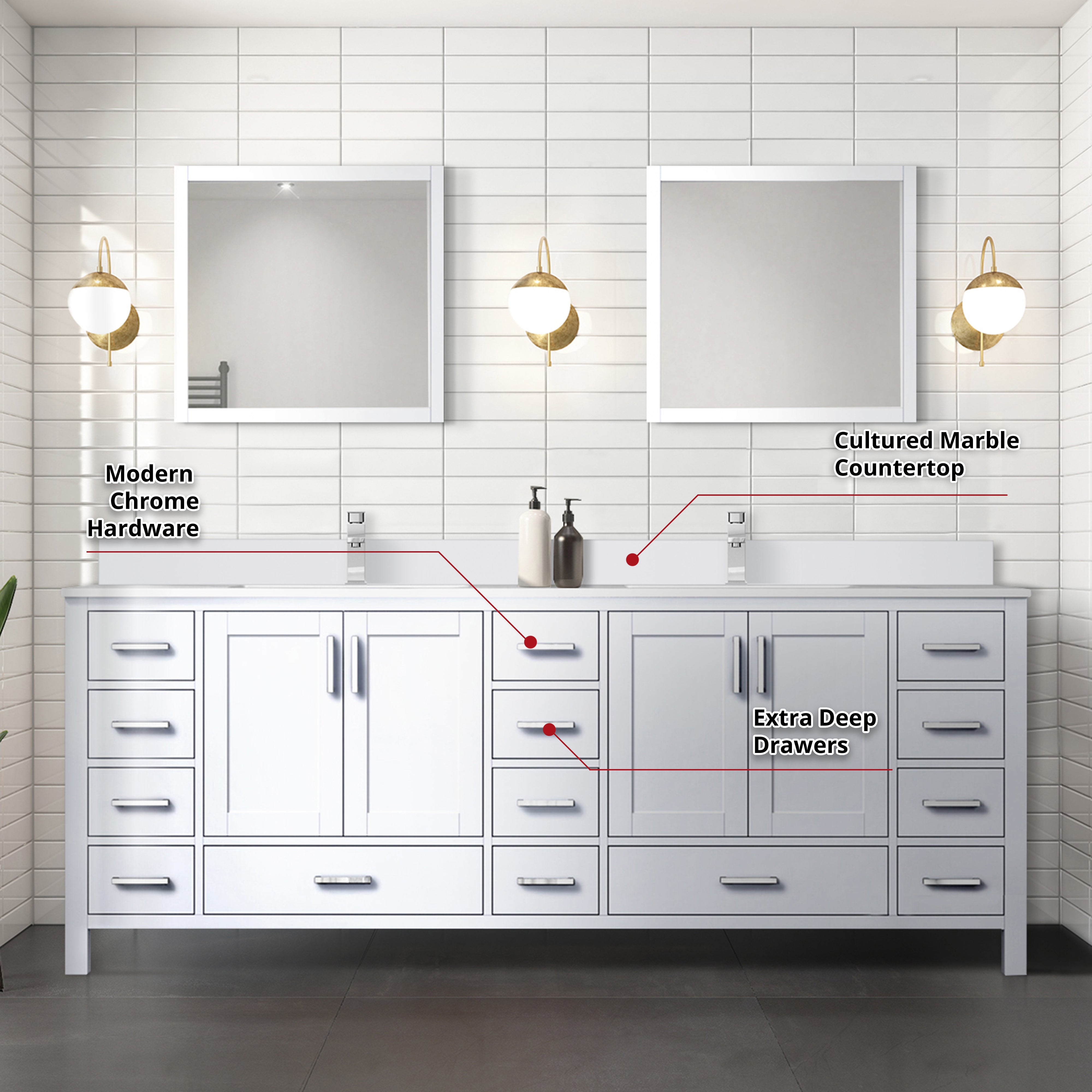 Jacques 84 in. W x 22 in. D White Bath Vanity