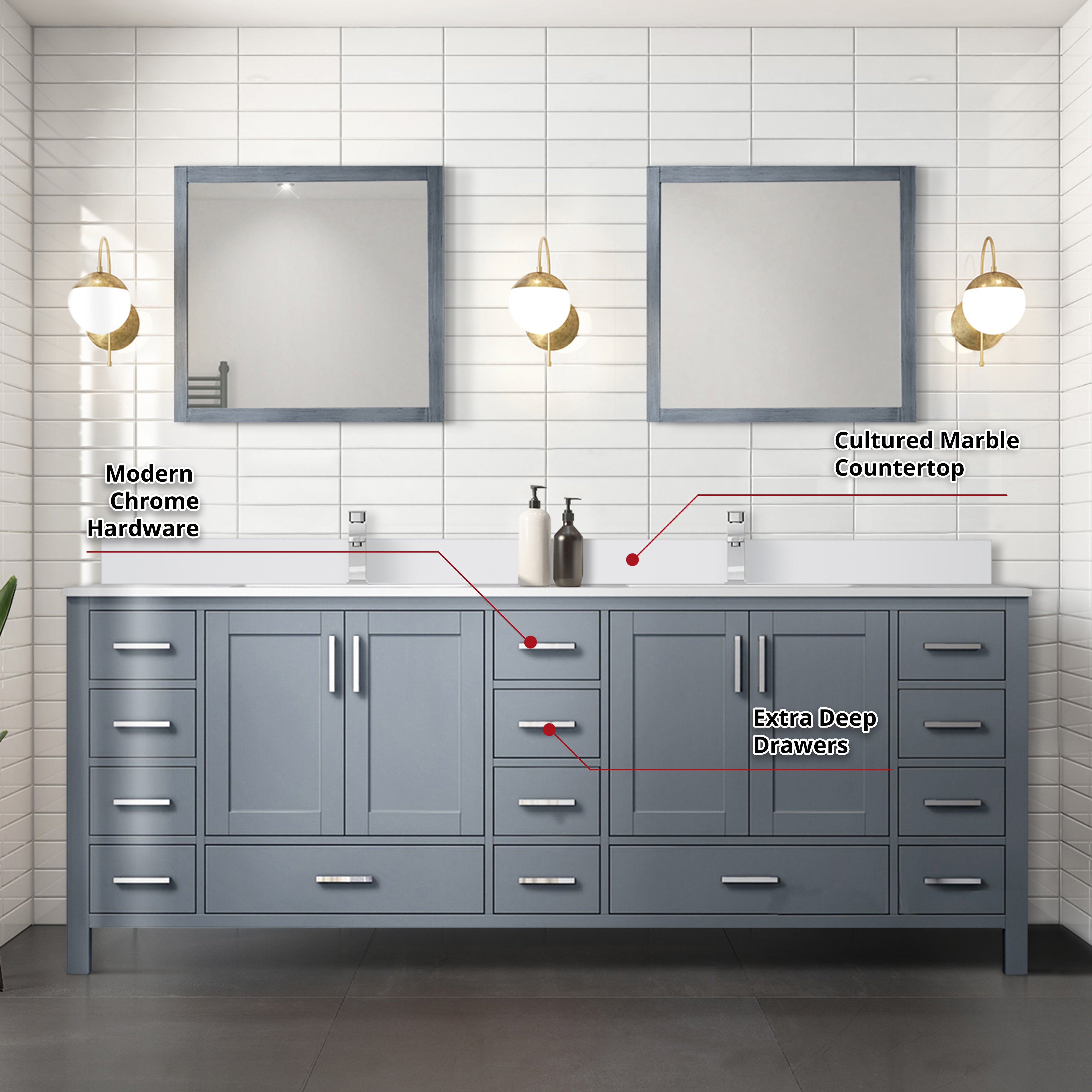 Jacques 84 in. W x 22 in. D Dark Grey Bath Vanity