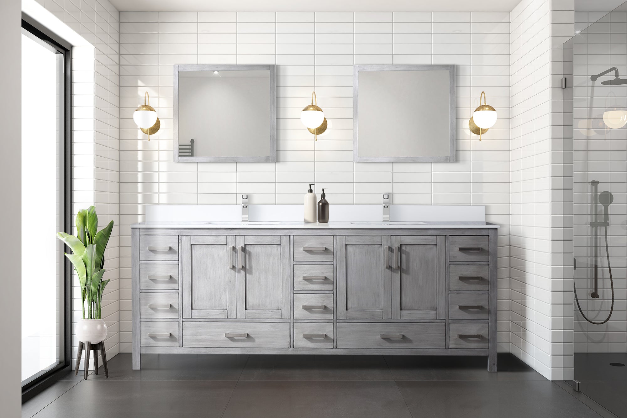 Jacques 84 in. W x 22 in. D Distressed Grey Bath Vanity