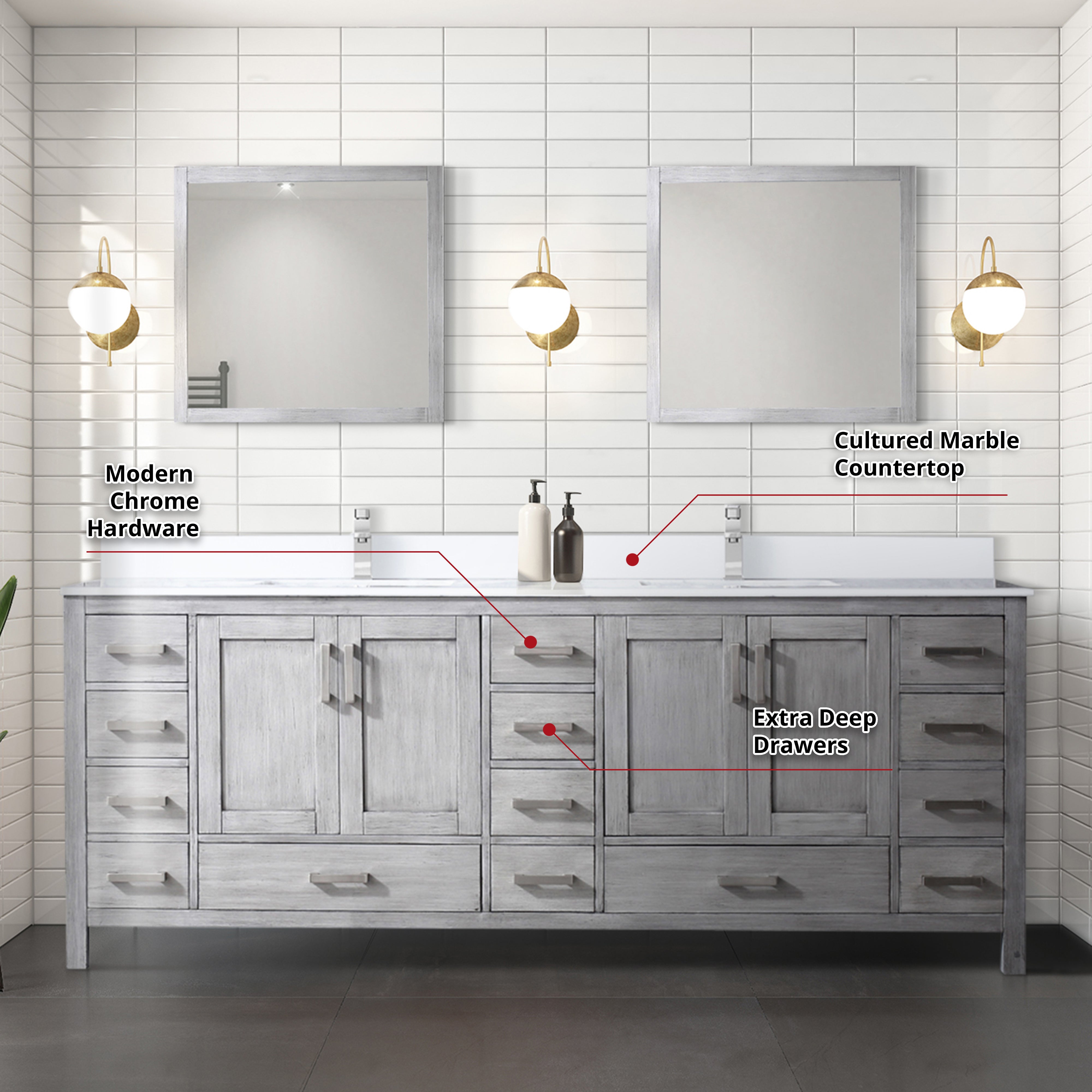 Jacques 84 in. W x 22 in. D Distressed Grey Bath Vanity