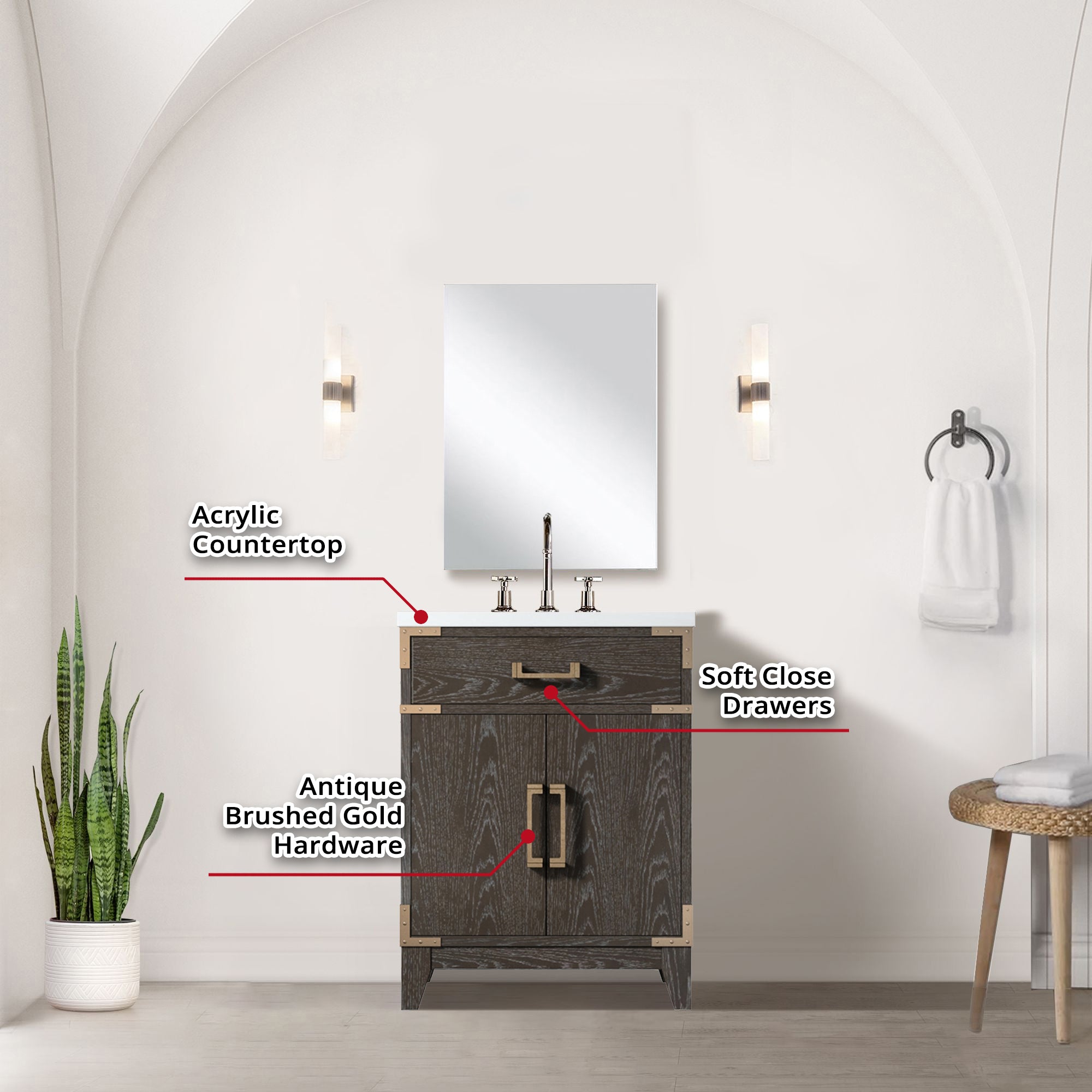 Laurel 24 in W x 18 in D Brown Oak Single Bath Vanity
