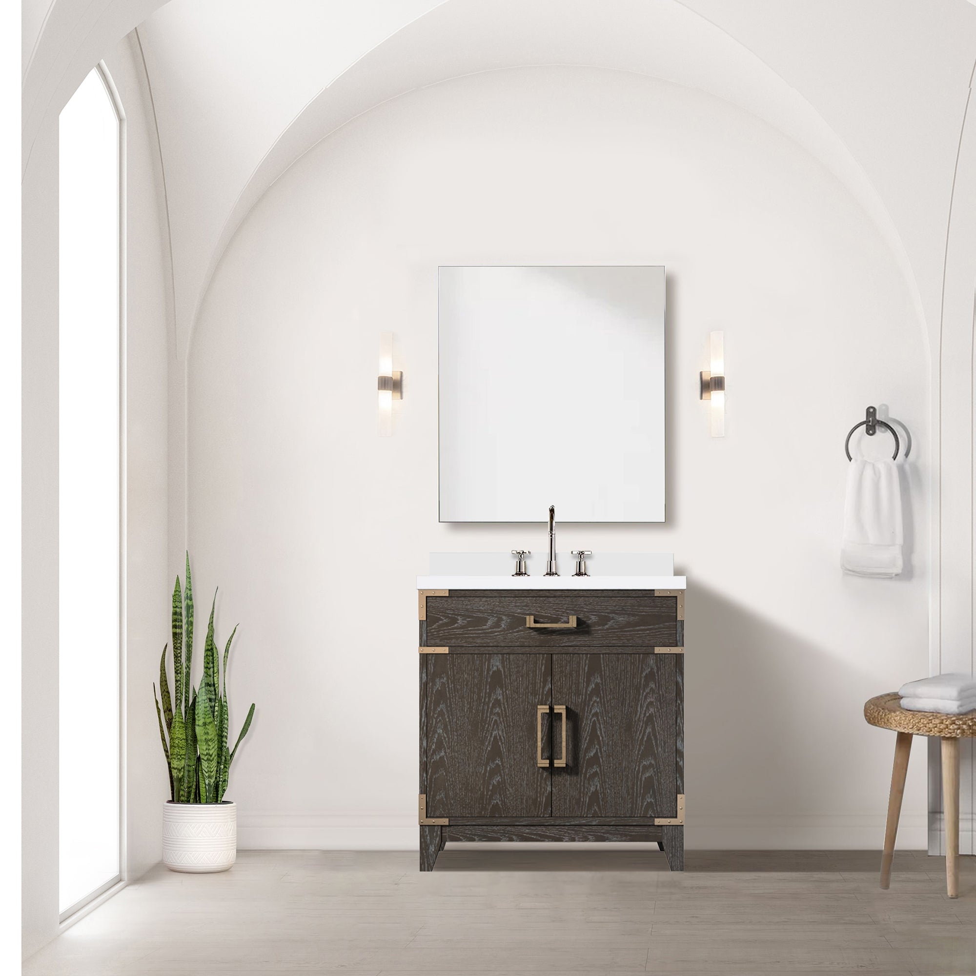 Laurel 30 in W x 22 in D Brown Oak Single Bath Vanity