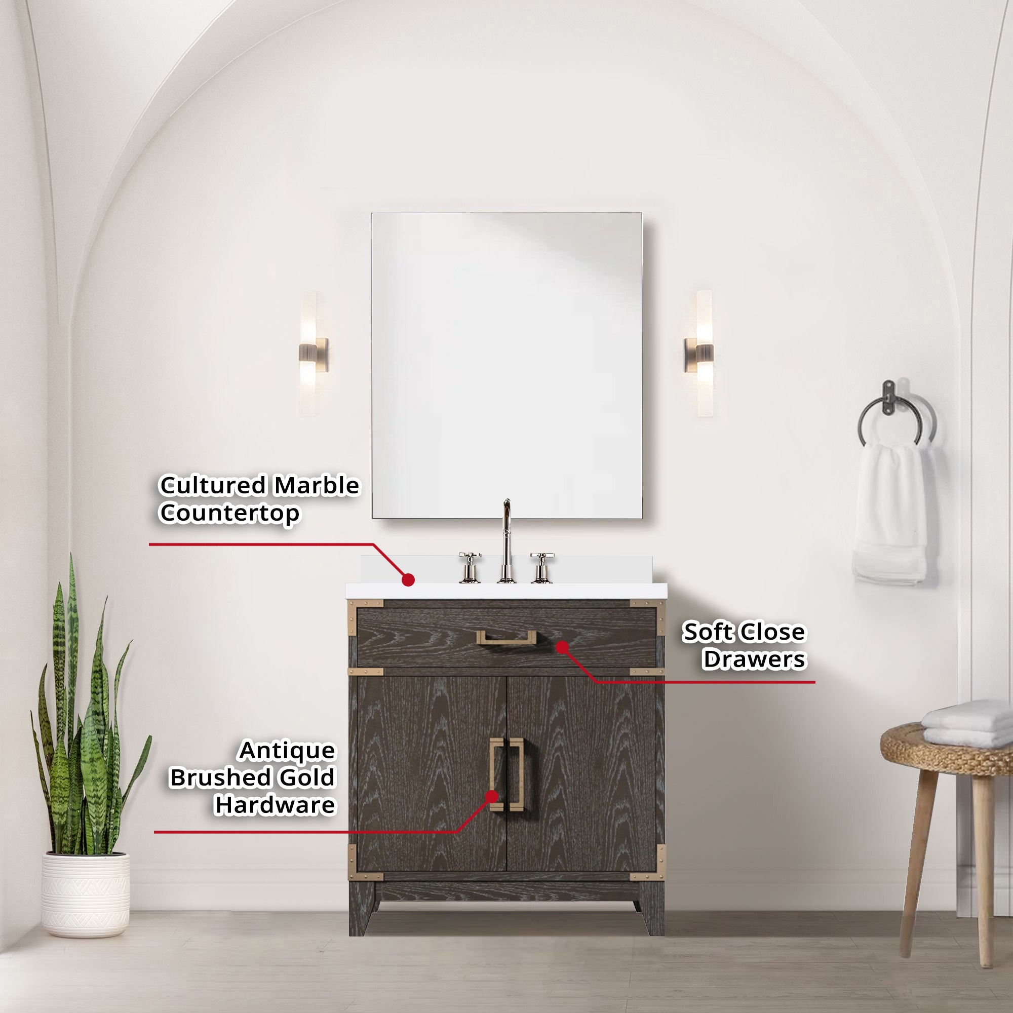 Laurel 30 in W x 22 in D Brown Oak Single Bath Vanity