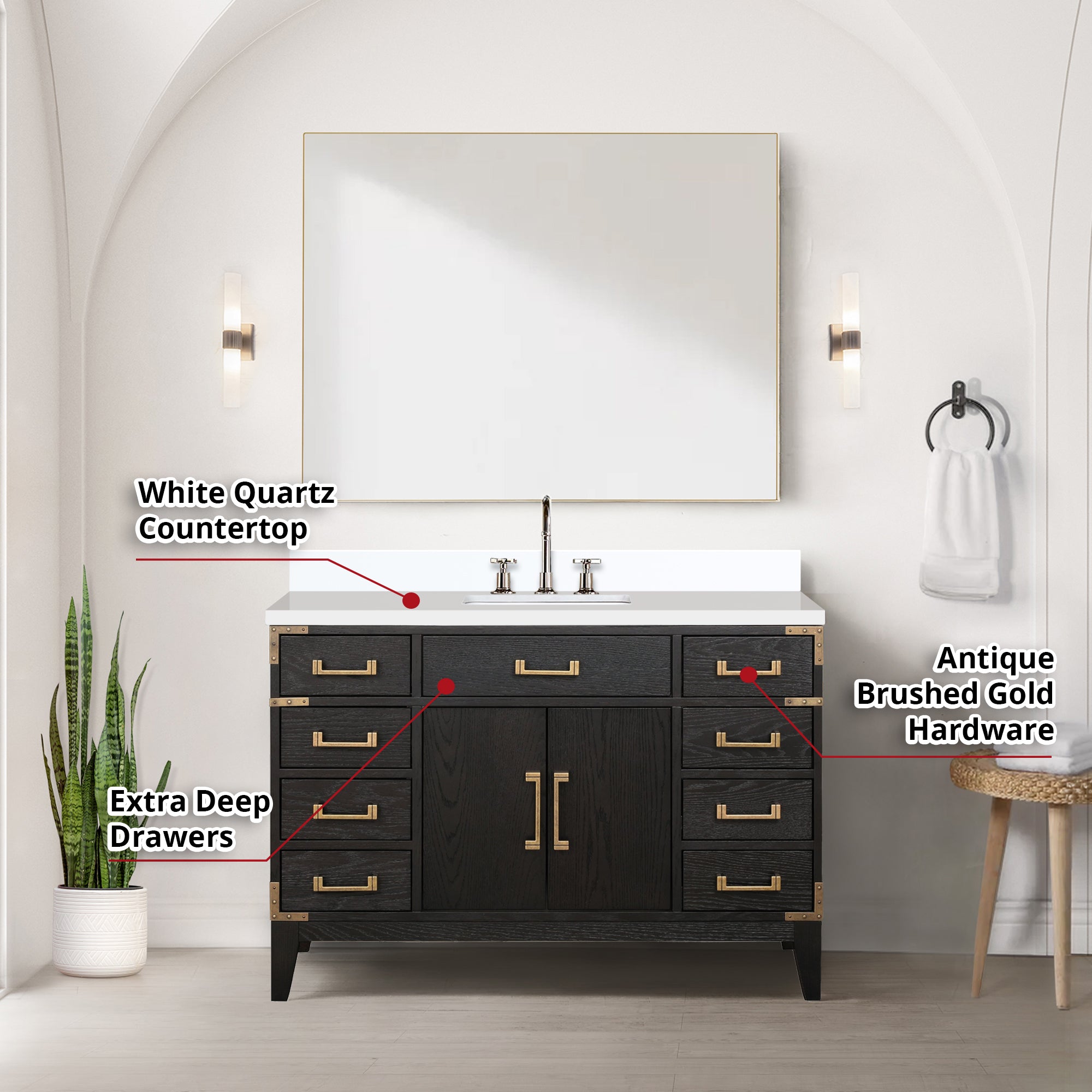 Laurel 48 in W x 22 in D Black Oak Single Bath Vanity