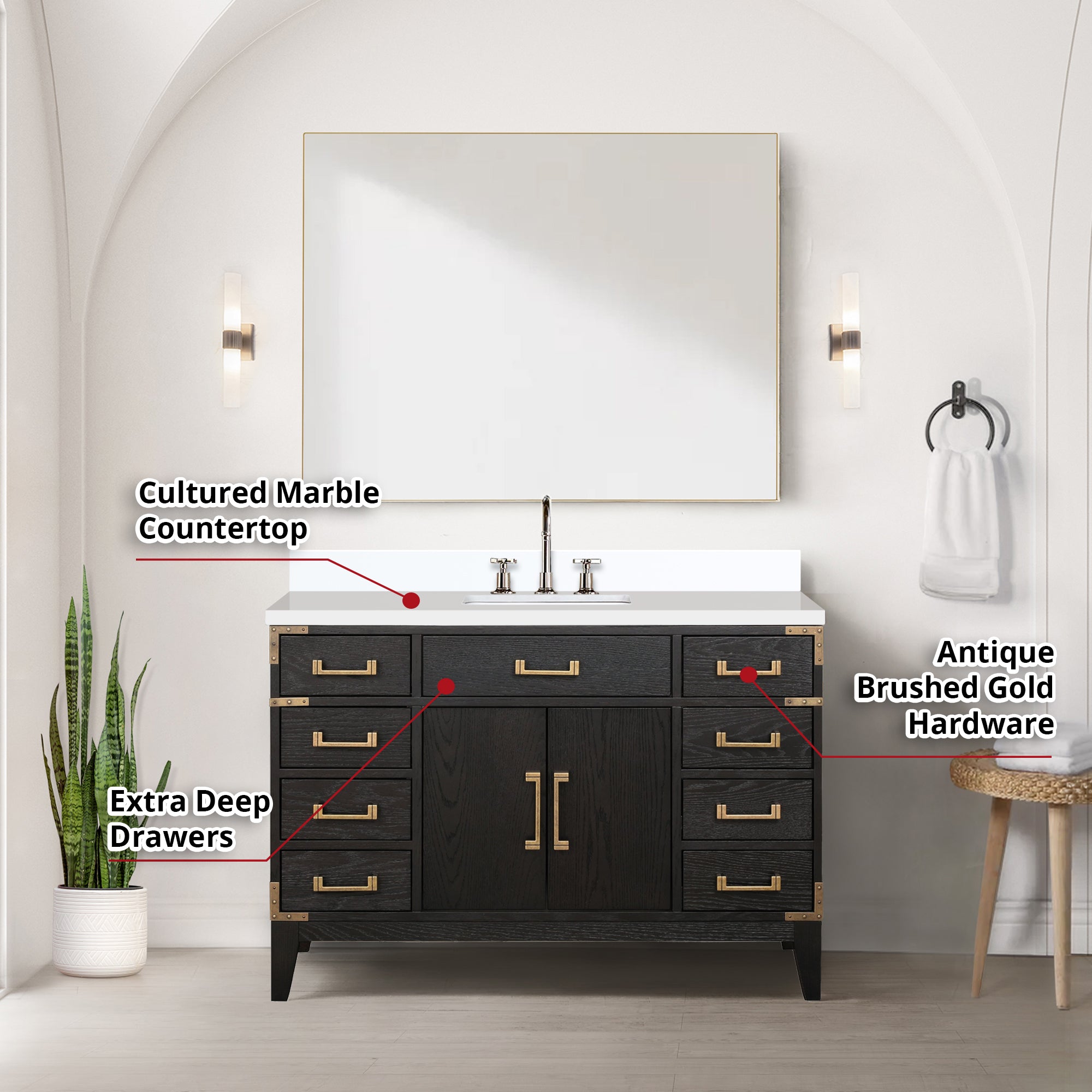 Laurel 48 in W x 22 in D Black Oak Single Bath Vanity