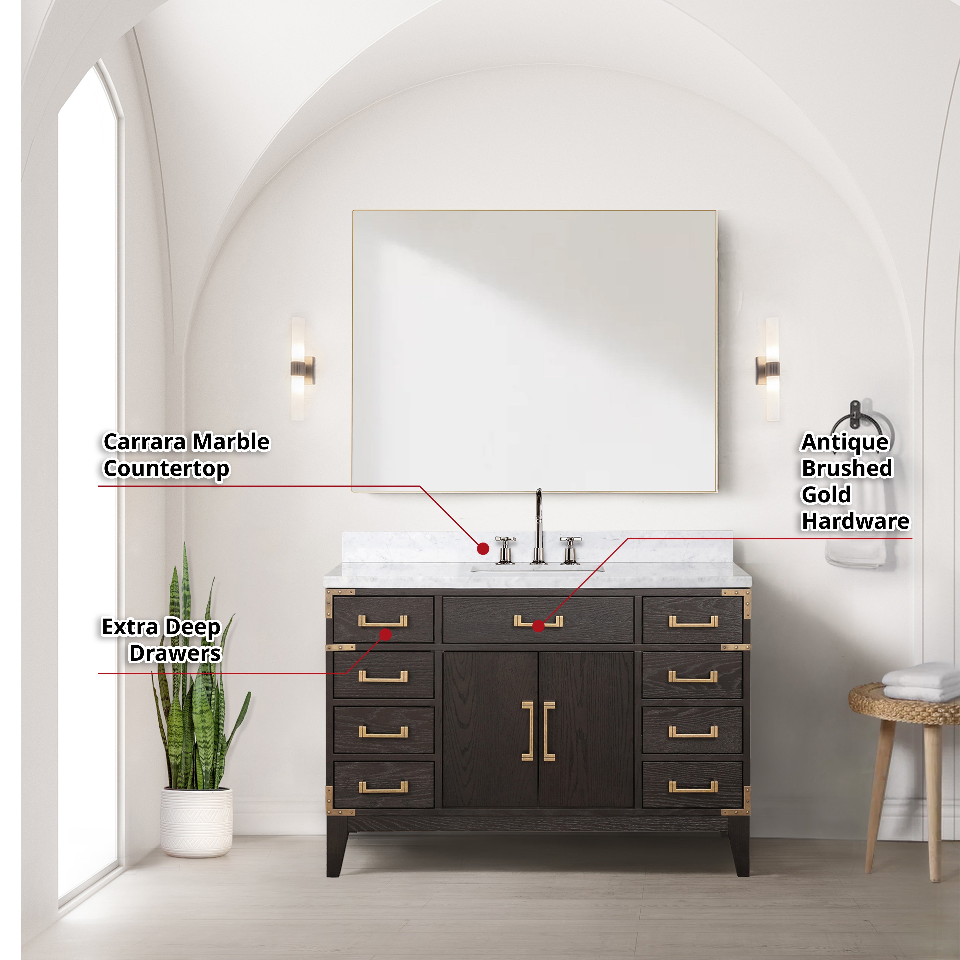 Laurel 48 in W x 22 in D Brown Oak Single Bath Vanity