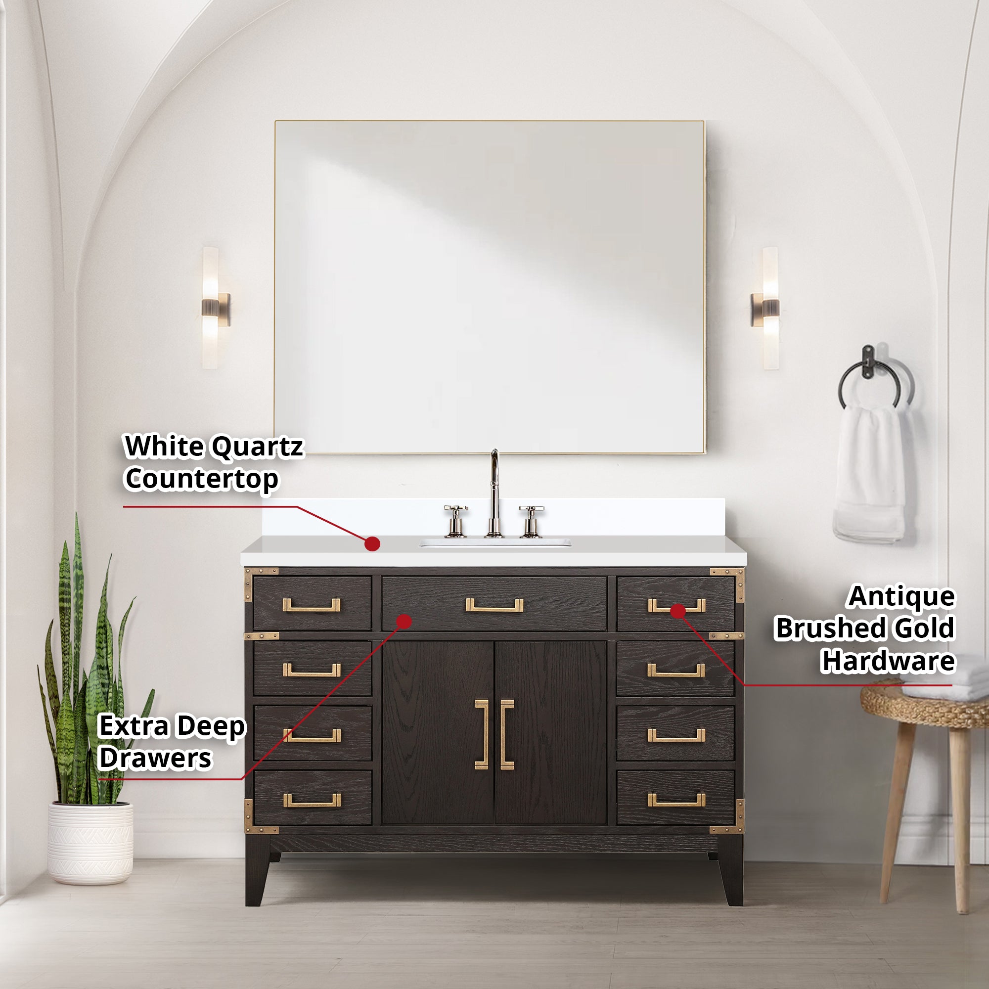 Laurel 48 in W x 22 in D Brown Oak Single Bath Vanity