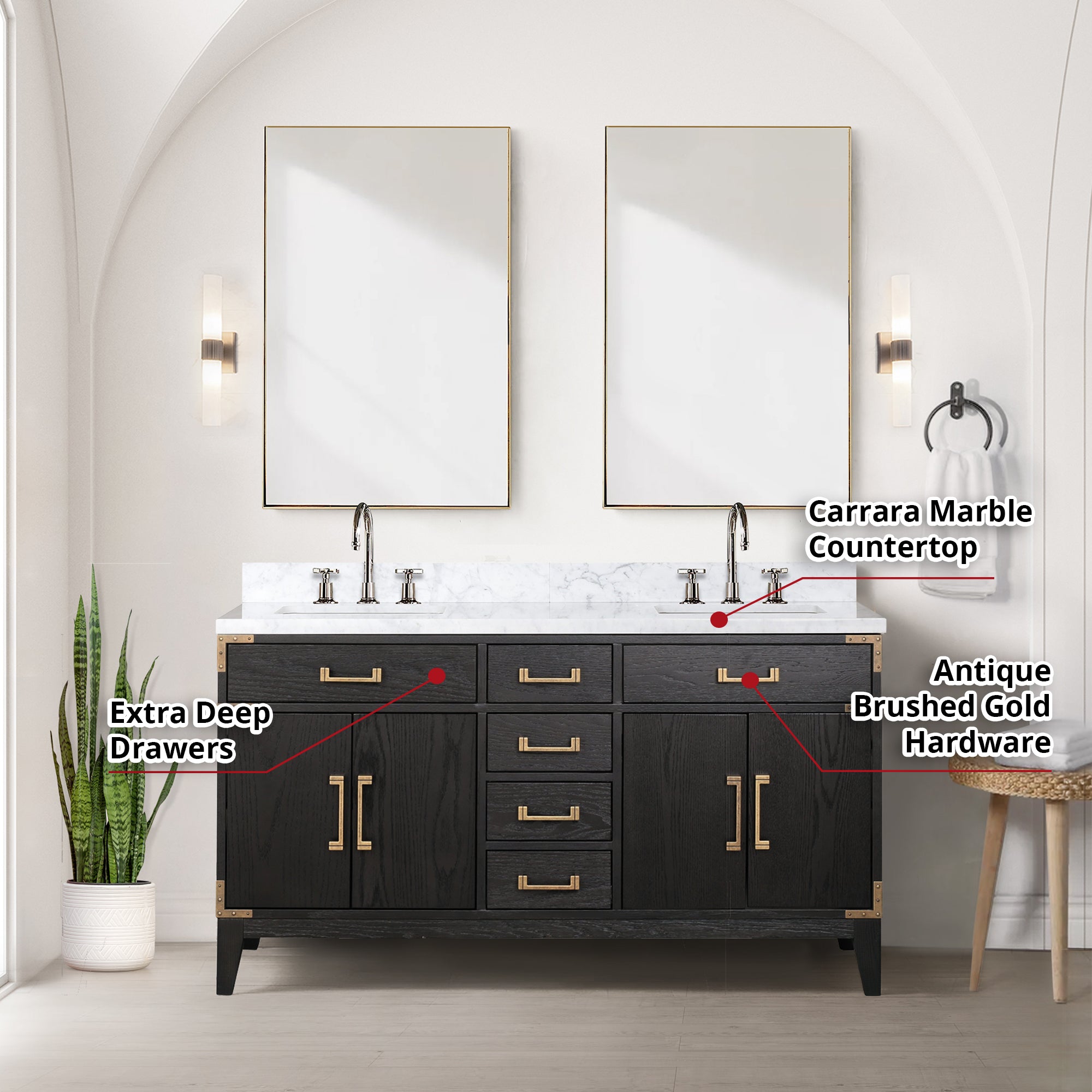 Laurel 60 in W x 22 in D Black Oak Double Bath Vanity