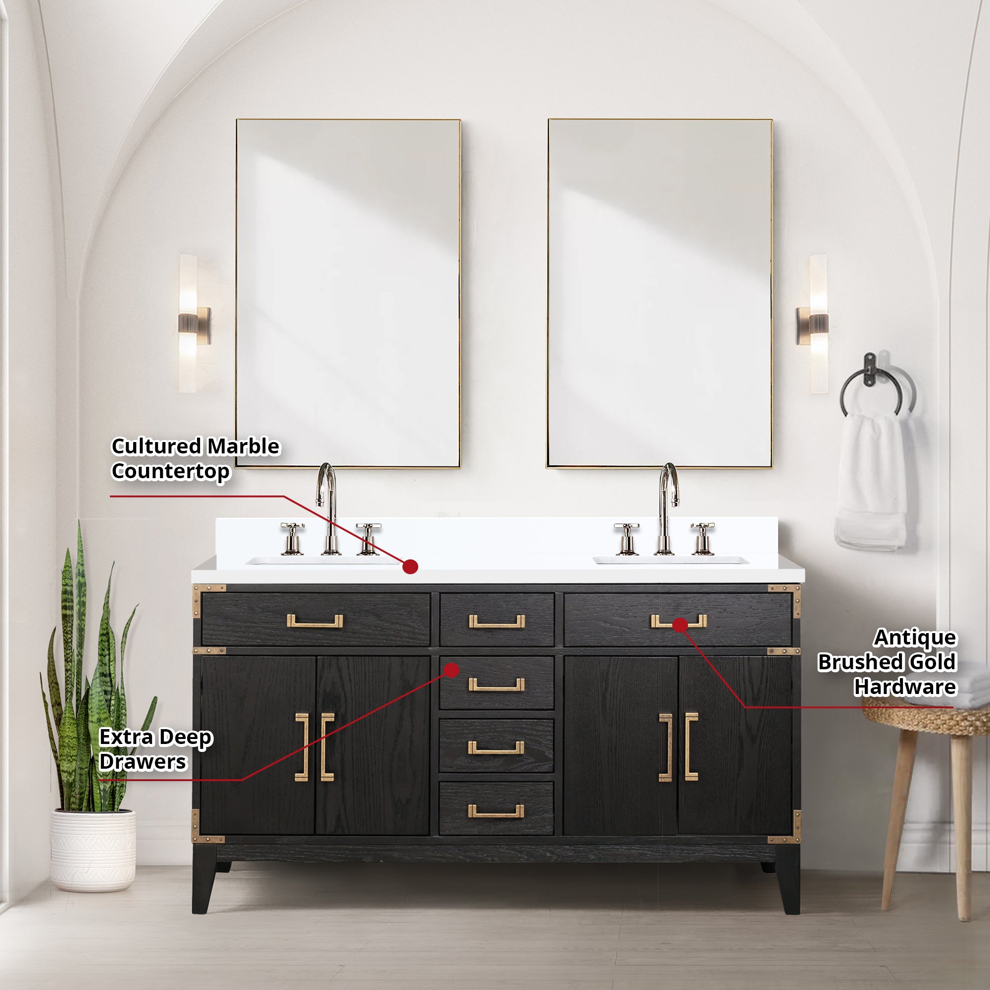 Laurel 60 in W x 22 in D Black Oak Double Bath Vanity