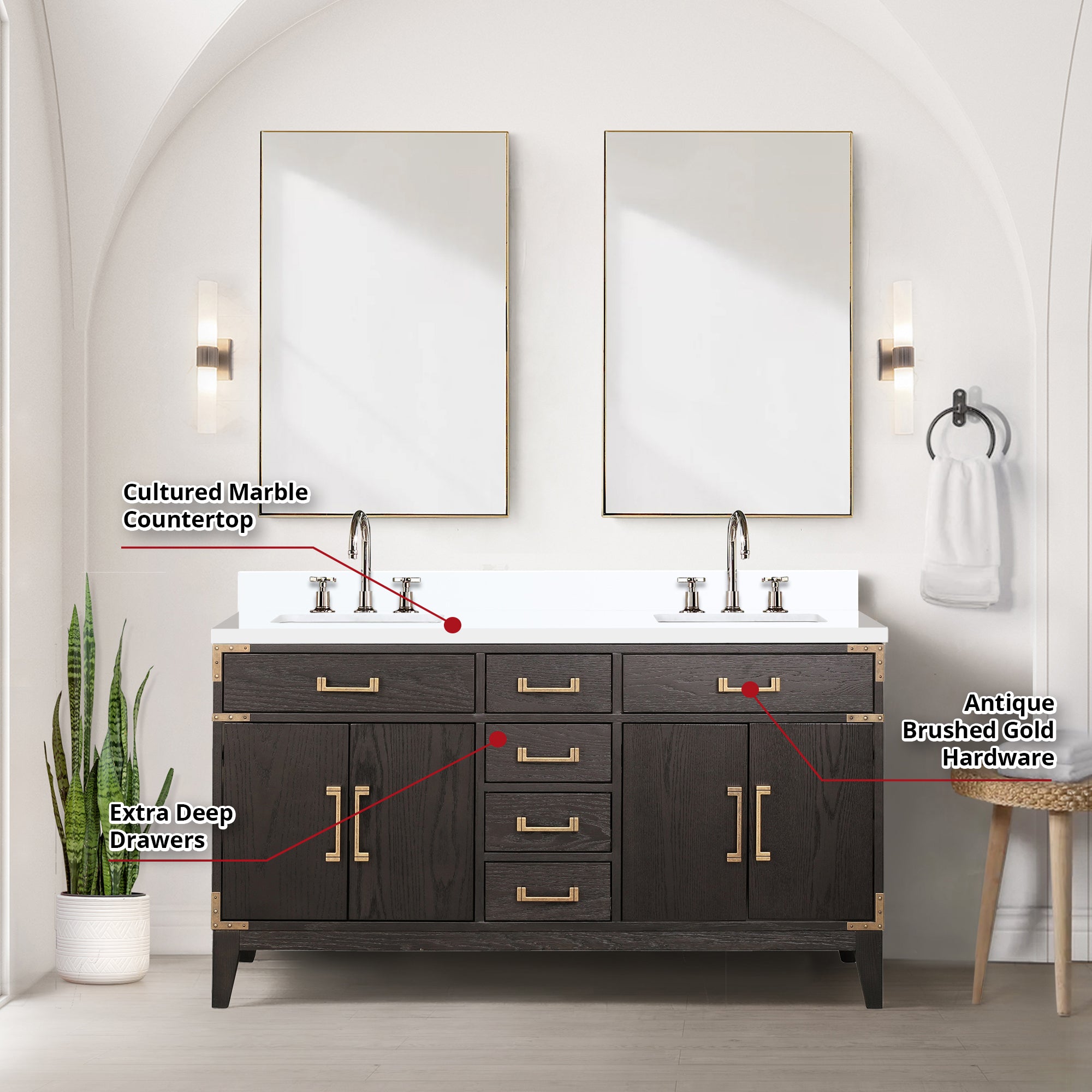 Laurel 60 in W x 22 in D Brown Oak Double Bath Vanity