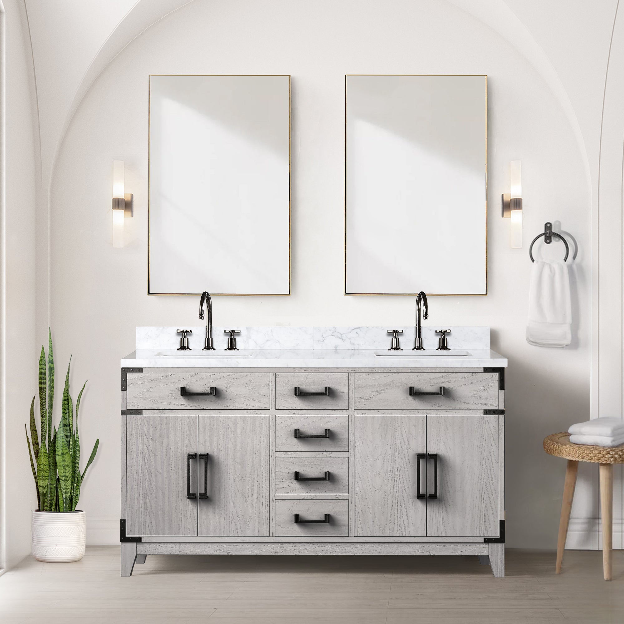 Laurel 60 in W x 22 in D White Oak Double Bath Vanity