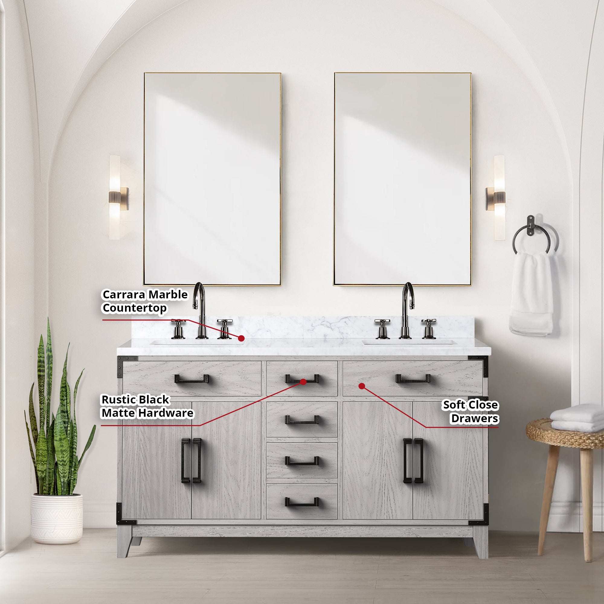 Laurel 60 in W x 22 in D White Oak Double Bath Vanity