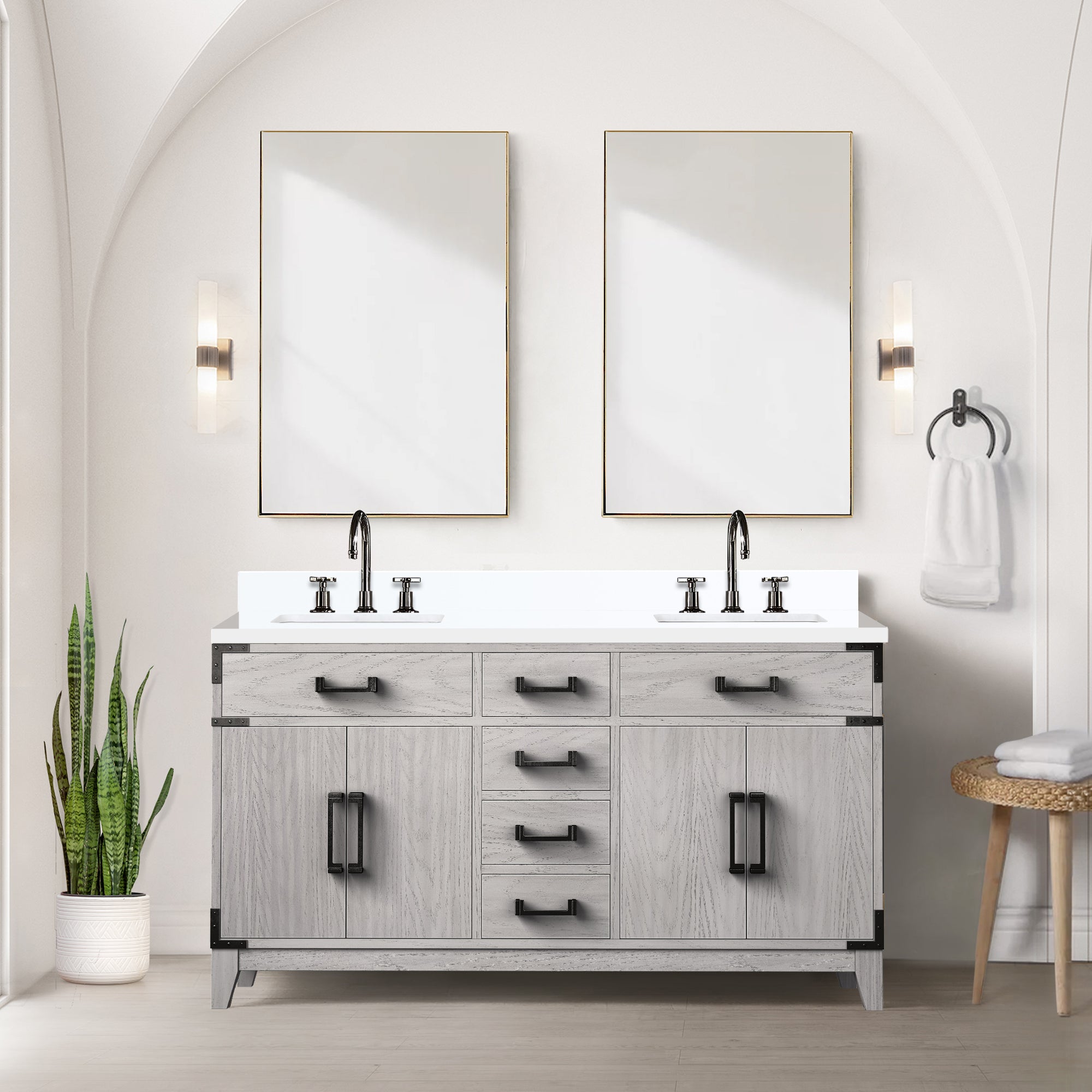 Laurel 60 in W x 22 in D White Oak Double Bath Vanity