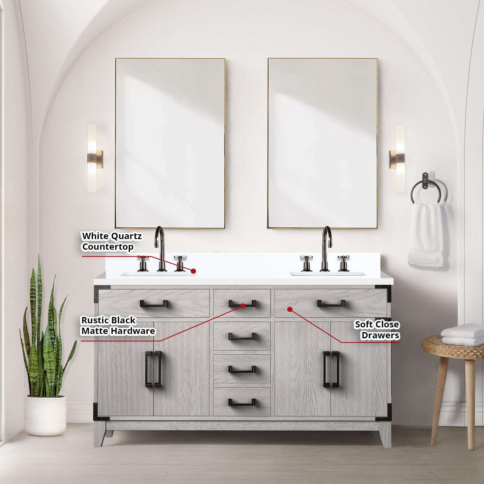 Laurel 60 in W x 22 in D White Oak Double Bath Vanity