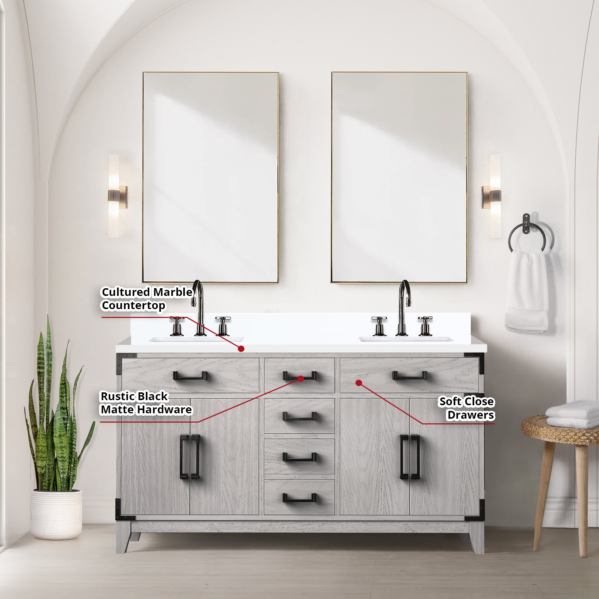 Laurel 60 in W x 22 in D White Oak Double Bath Vanity