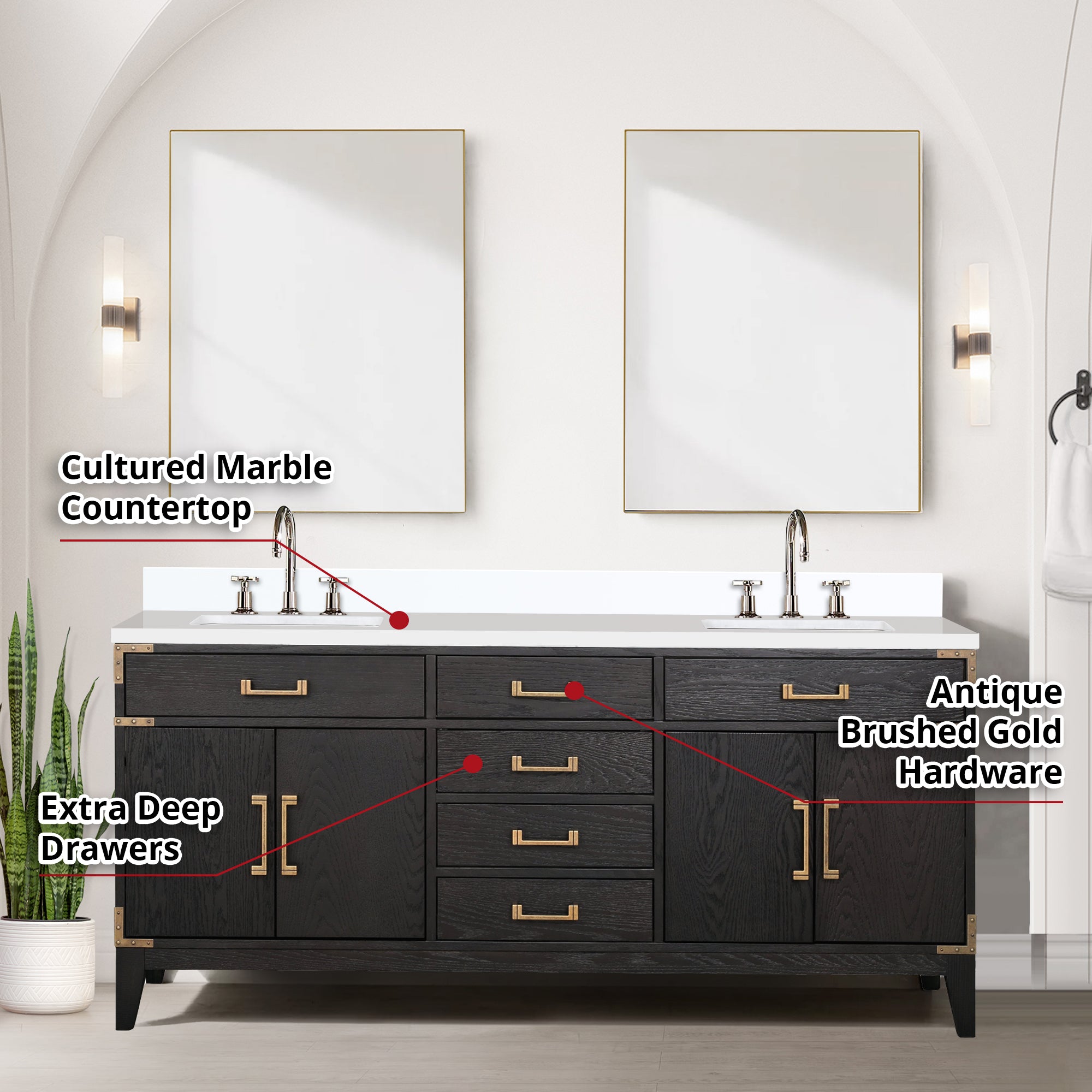 Laurel 72 in W x 22 in D Black Oak Double Bath Vanity