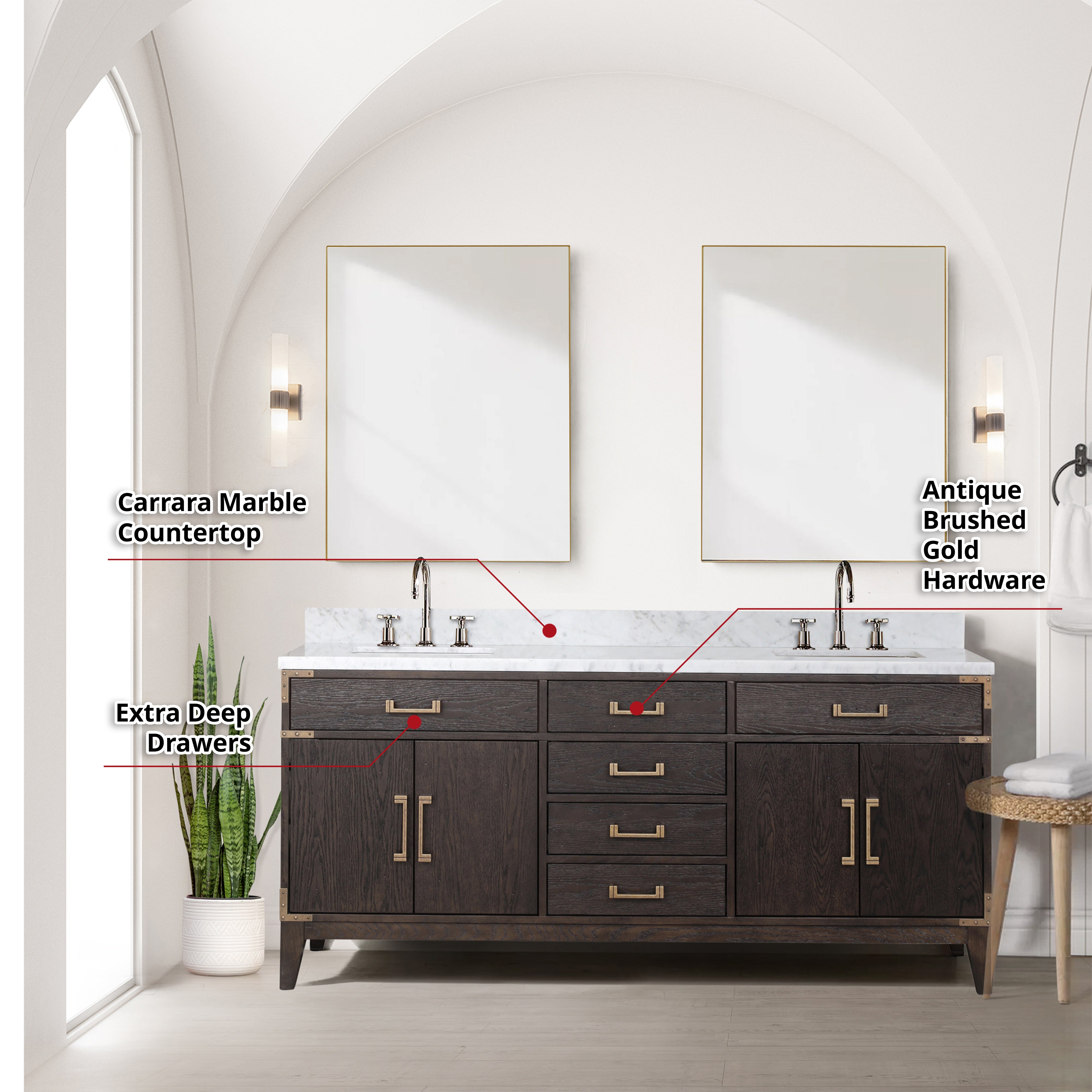 Laurel 72 in W x 22 in D Brown Oak Double Bath Vanity
