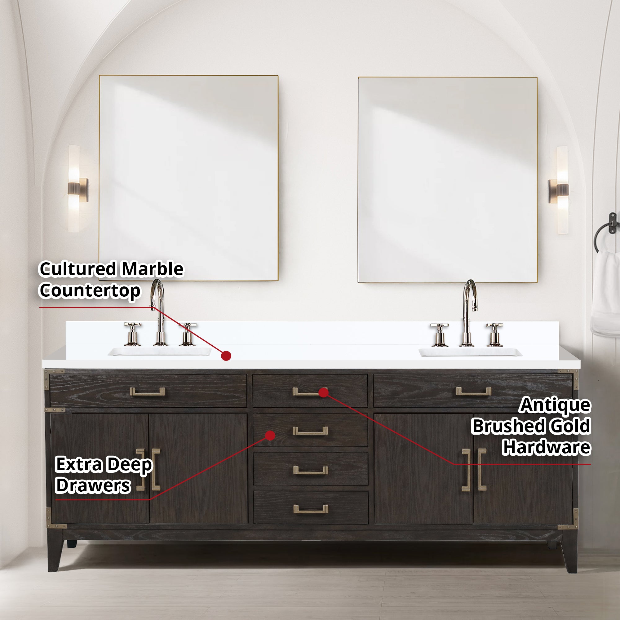 Laurel 84 in W x 22 in D Brown Oak Double Bath Vanity