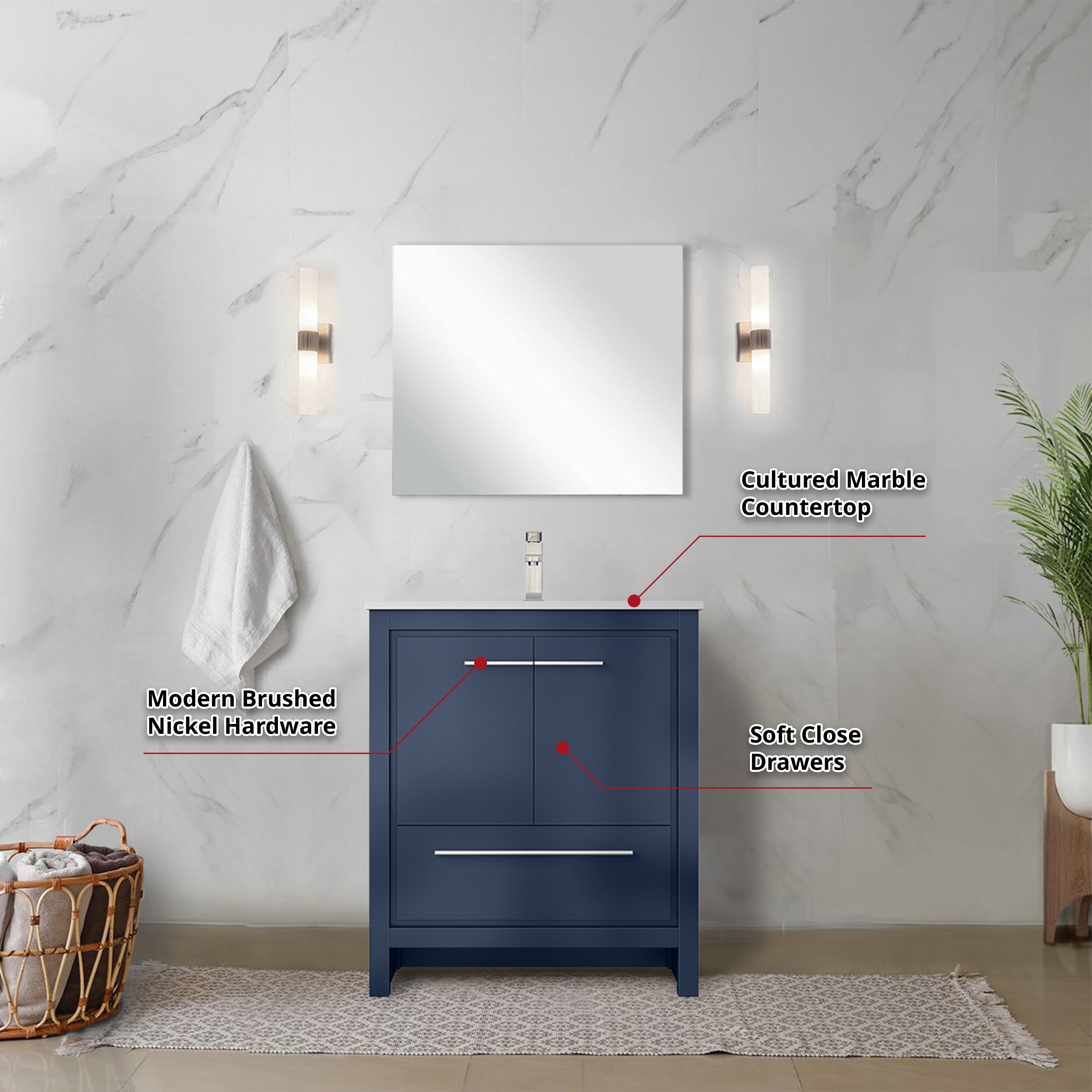 Lafarre 30 in W x 20 in D Navy Blue Bath Vanity