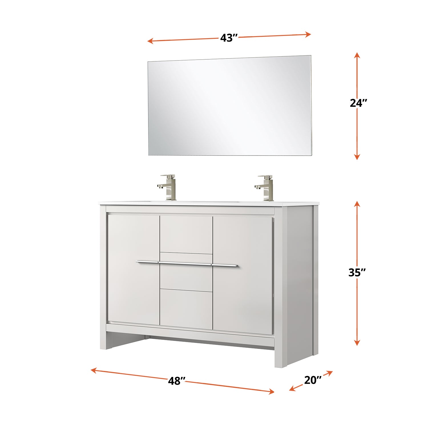 Lafarre 48 in W x 20 in D White Double Bath Vanity