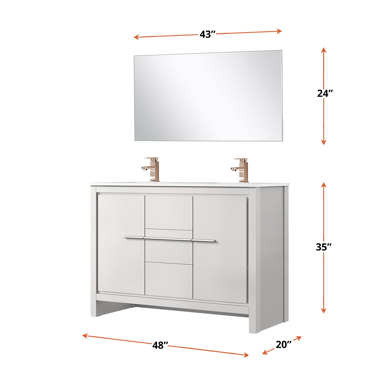 Lafarre 48 in W x 20 in D White Double Bath Vanity