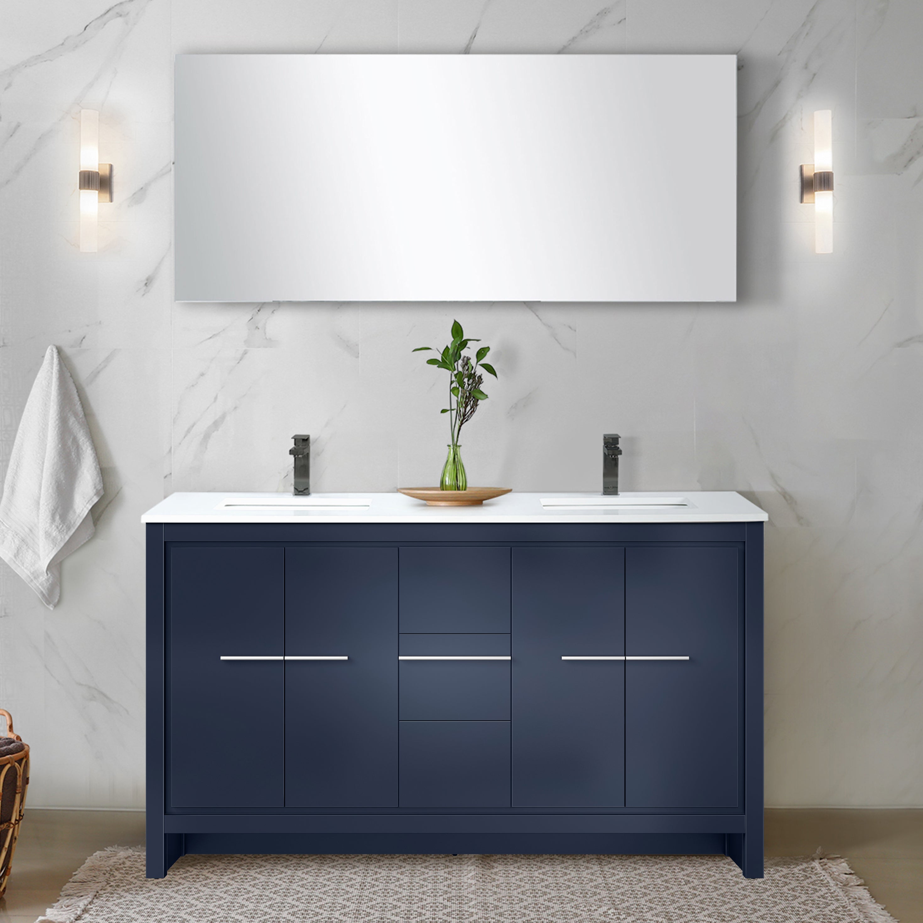 Lafarre 60 in W x 20 in D Navy Blue Double Bath Vanity