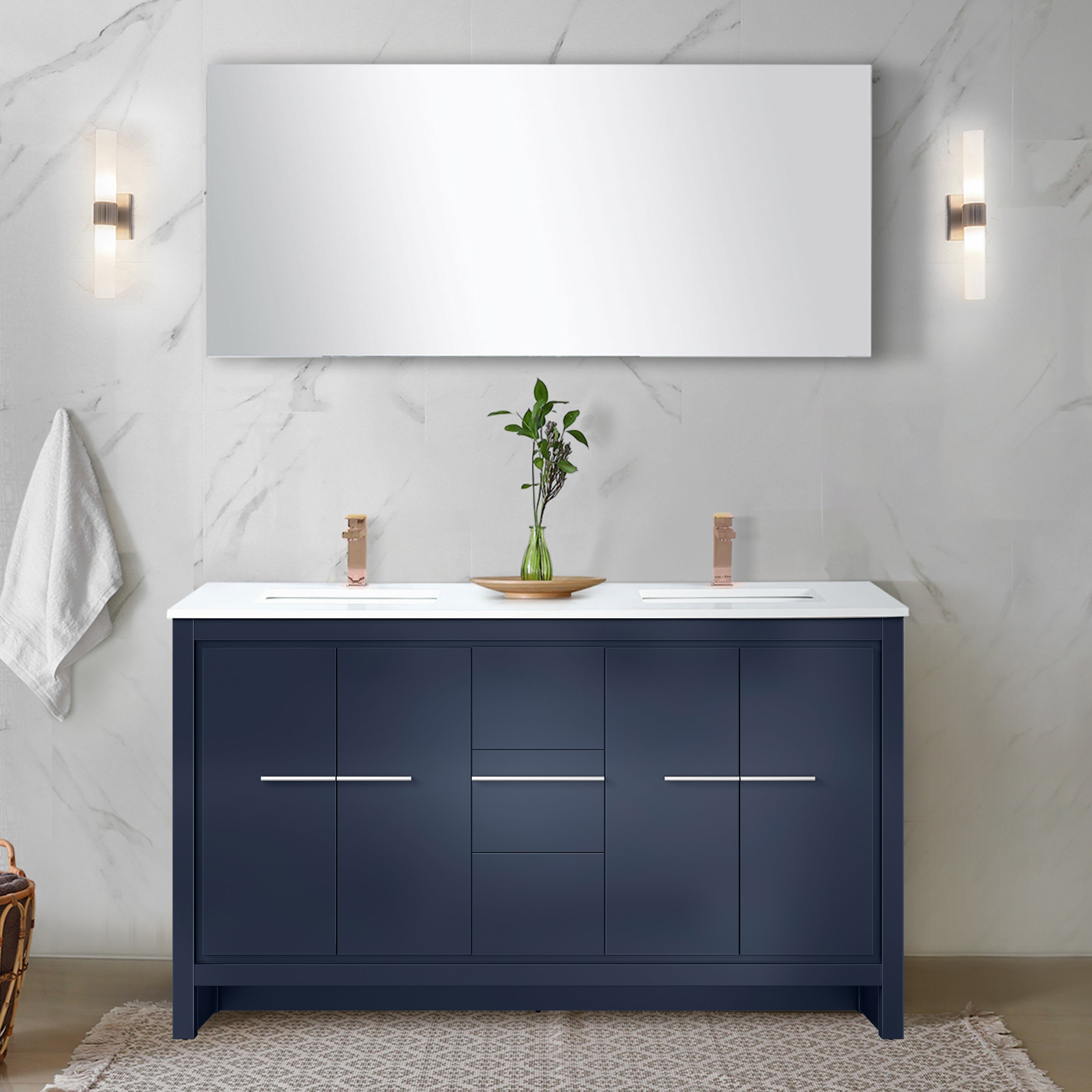 Lafarre 60 in W x 20 in D Navy Blue Double Bath Vanity