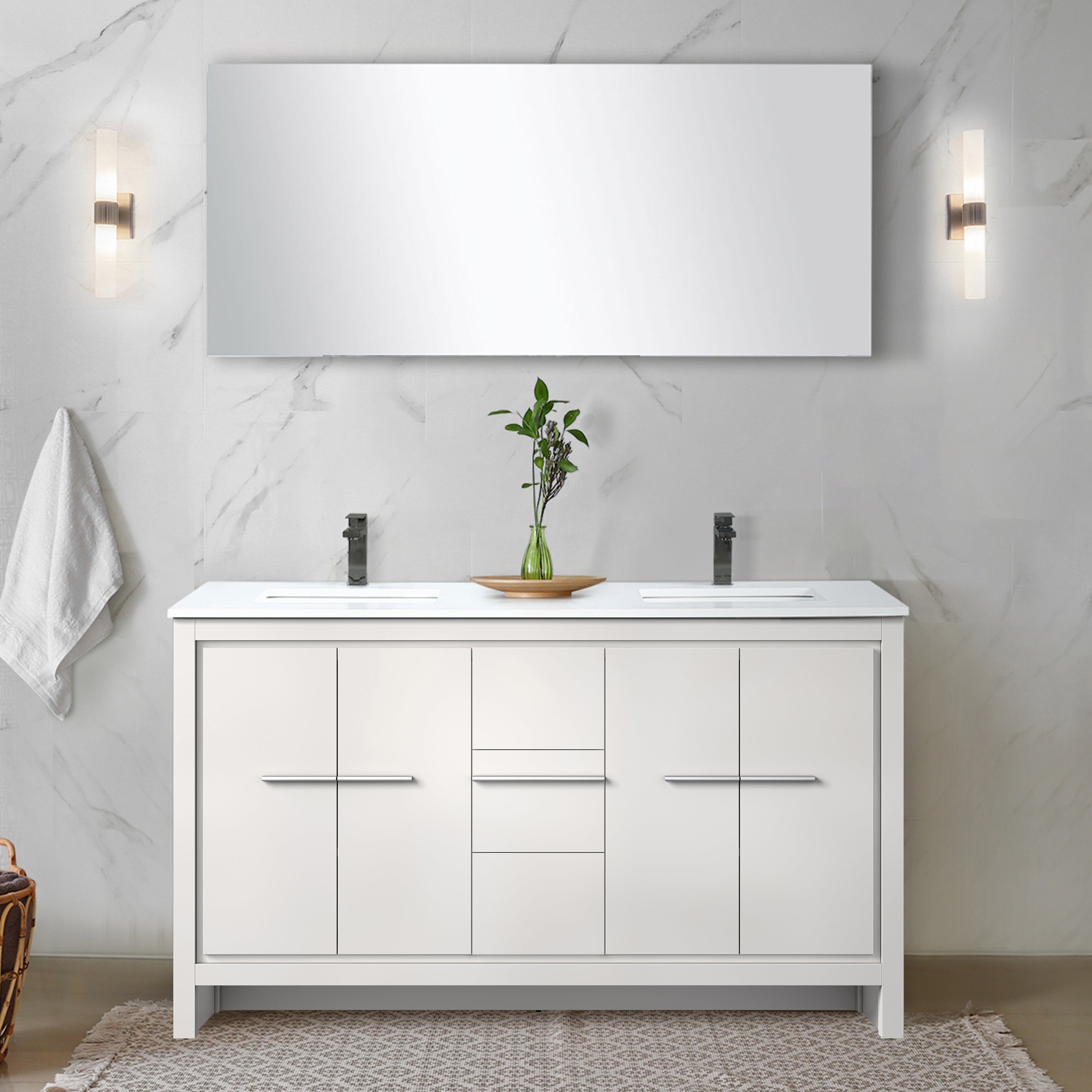 Lafarre 60 in W x 20 in D White Double Bath Vanity