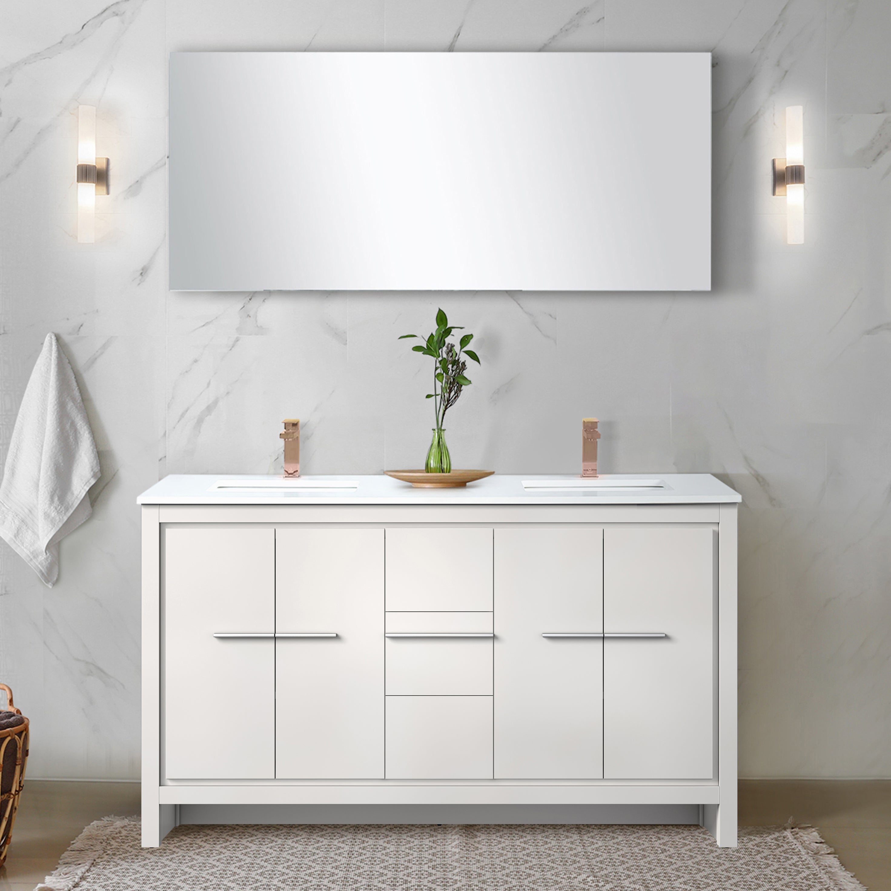 Lafarre 60 in W x 20 in D White Double Bath Vanity