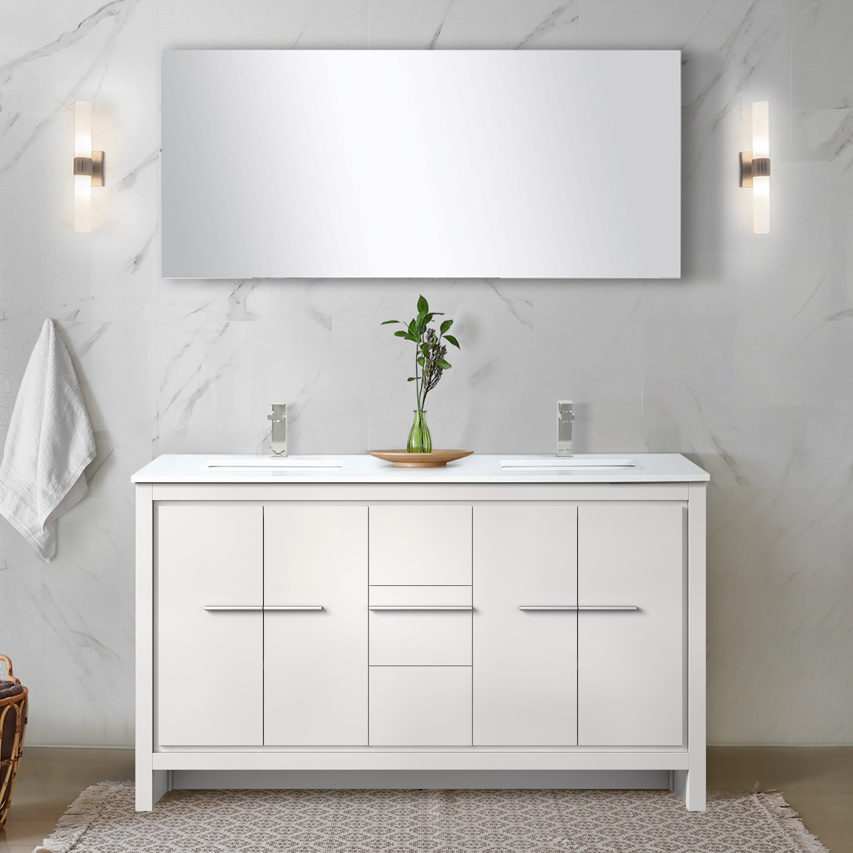 Lafarre 60 in W x 20 in D White Double Bath Vanity