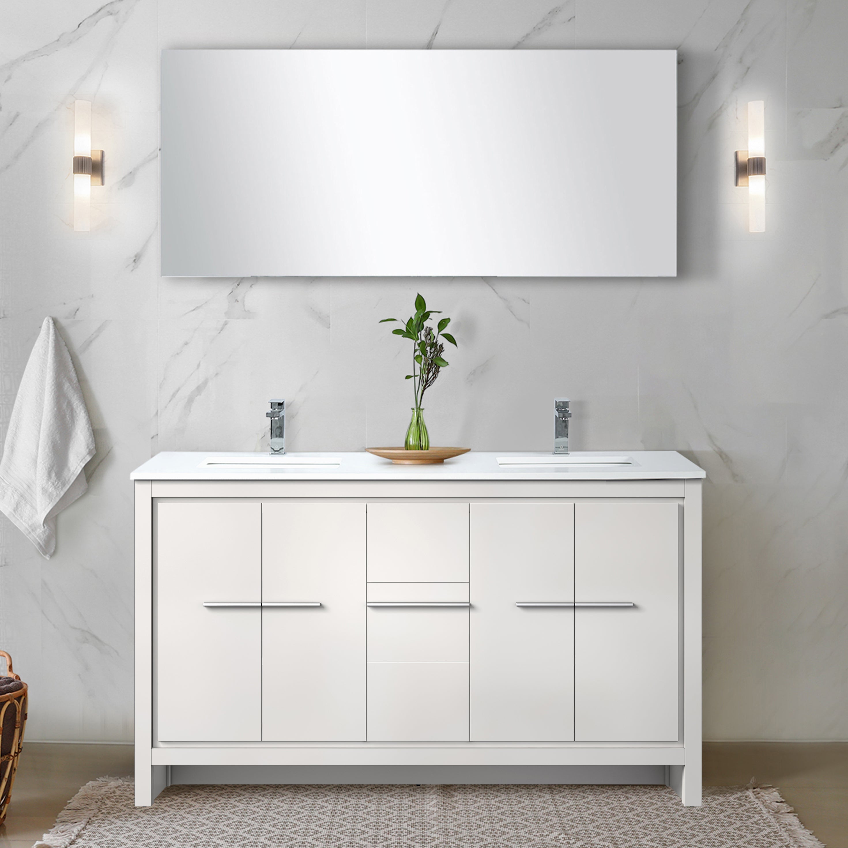 Lafarre 60 in W x 20 in D White Double Bath Vanity