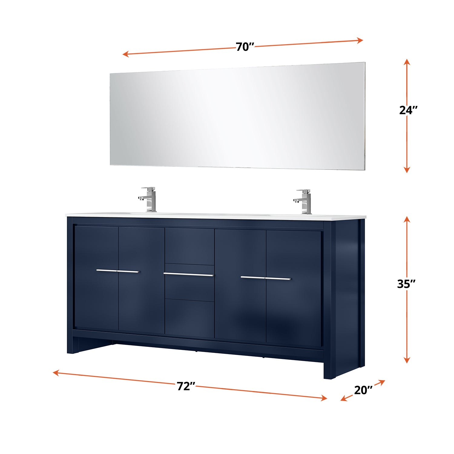 Lafarre 72 in W x 20 in D Navy Blue Double Bath Vanity