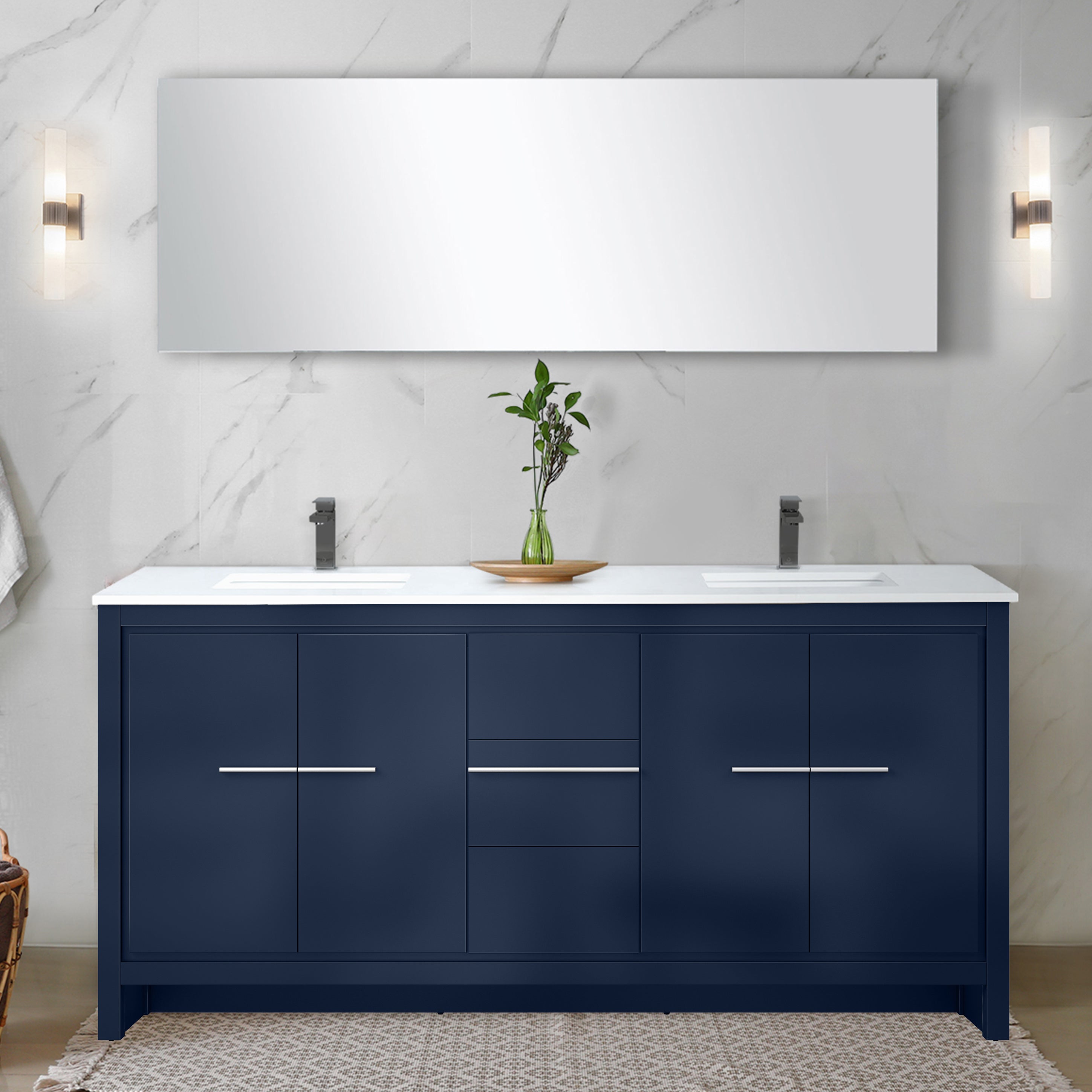 Lafarre 72 in W x 20 in D Navy Blue Double Bath Vanity