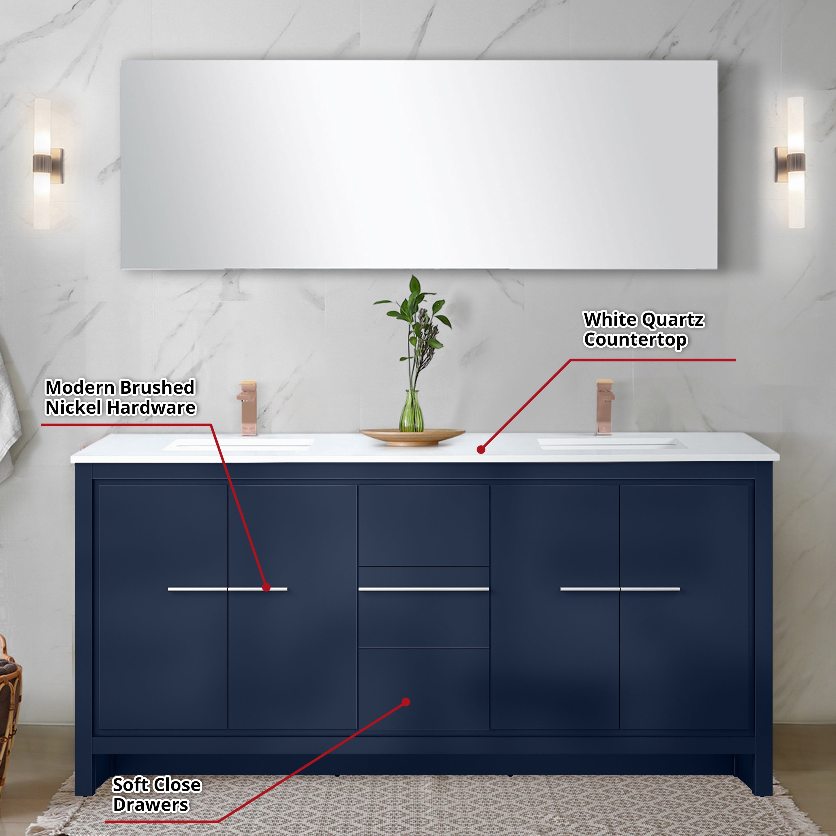 Lafarre 72 in W x 20 in D Navy Blue Double Bath Vanity