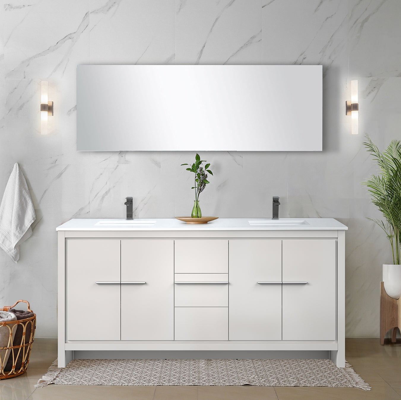 Lafarre 72 in W x 20 in D White Double Bath Vanity
